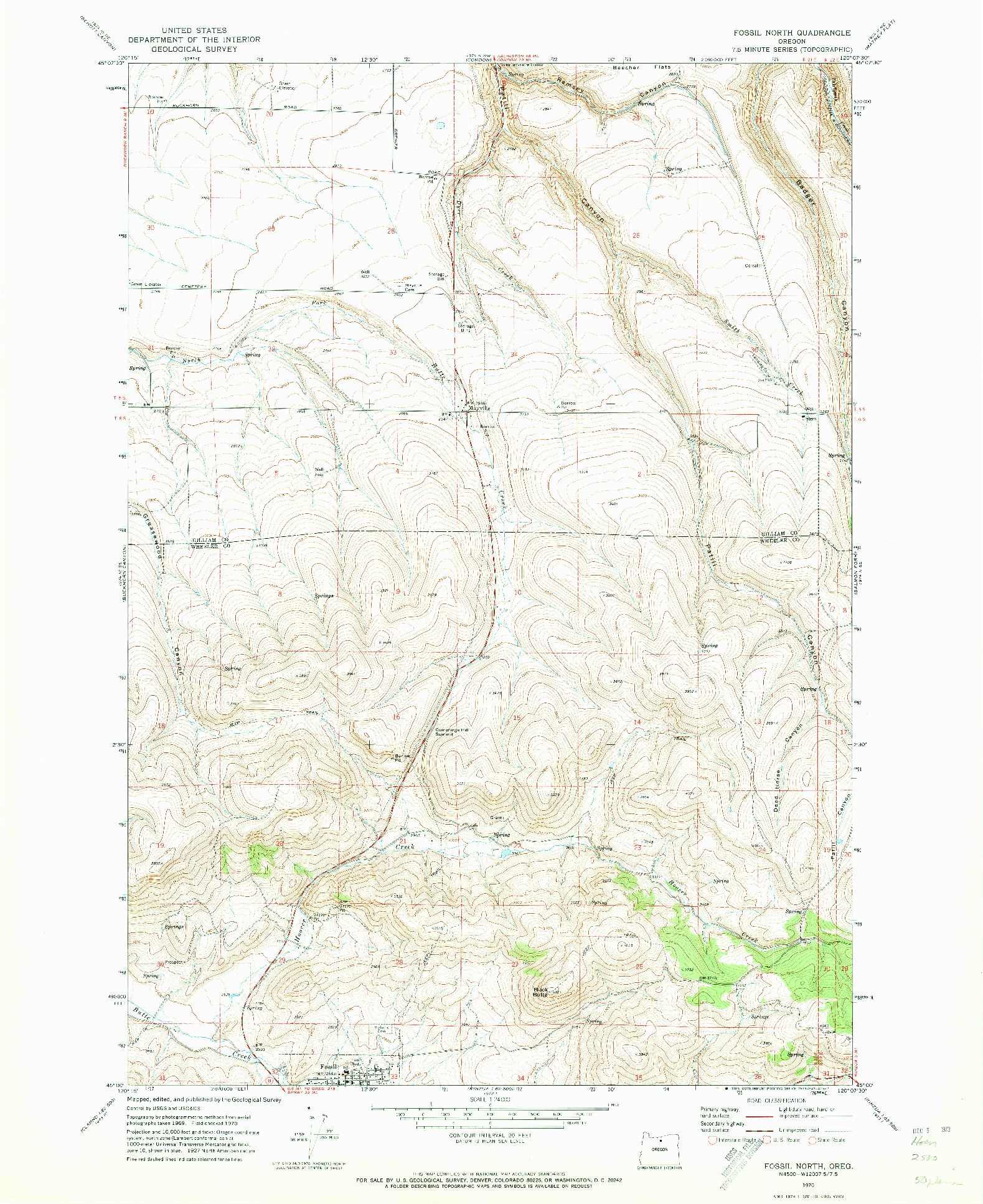 USGS 1:24000-SCALE QUADRANGLE FOR FOSSIL NORTH, OR 1970