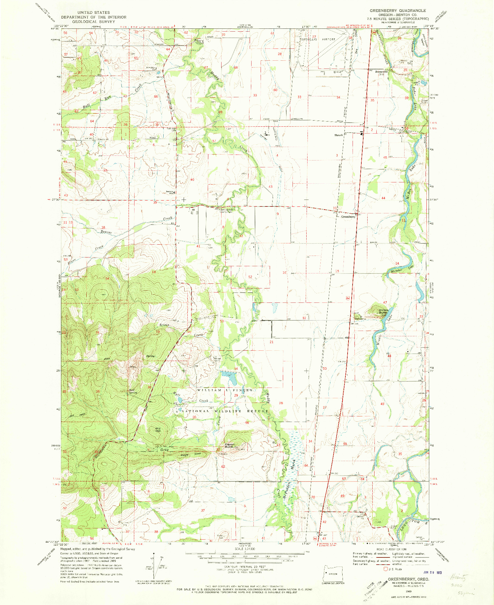 USGS 1:24000-SCALE QUADRANGLE FOR GREENBERRY, OR 1969