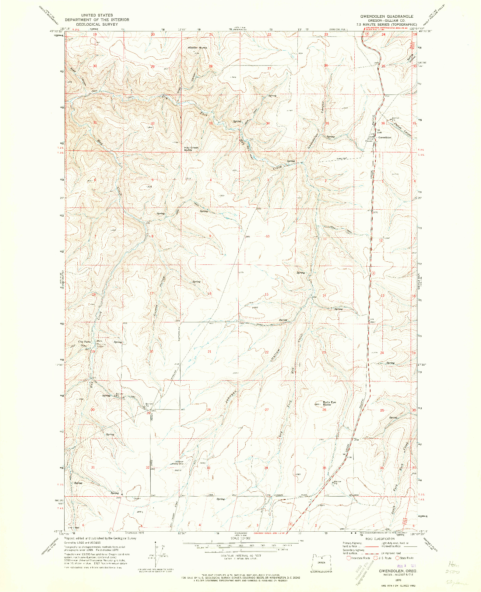 USGS 1:24000-SCALE QUADRANGLE FOR GWENDOLEN, OR 1970