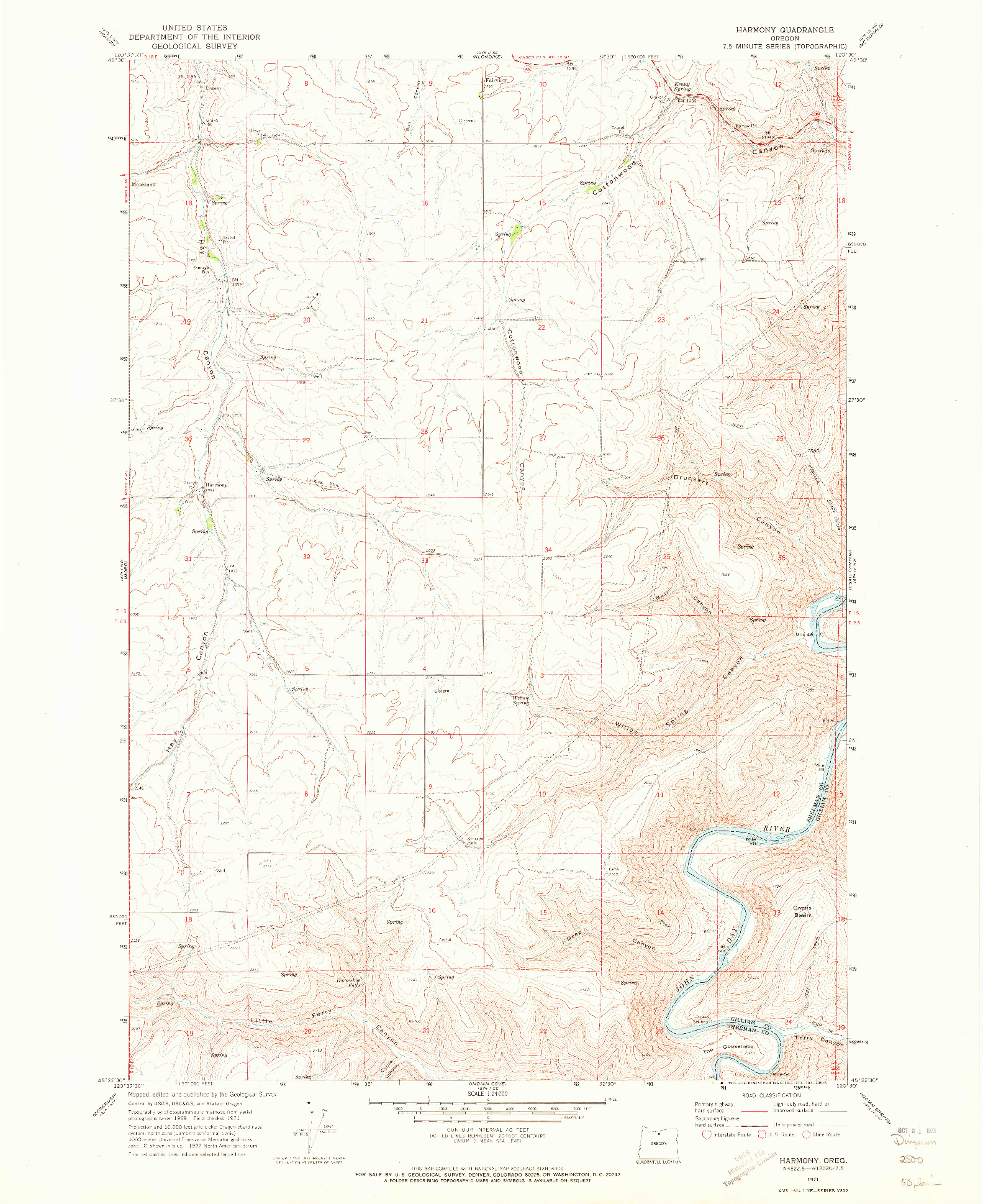 USGS 1:24000-SCALE QUADRANGLE FOR HARMONY, OR 1971