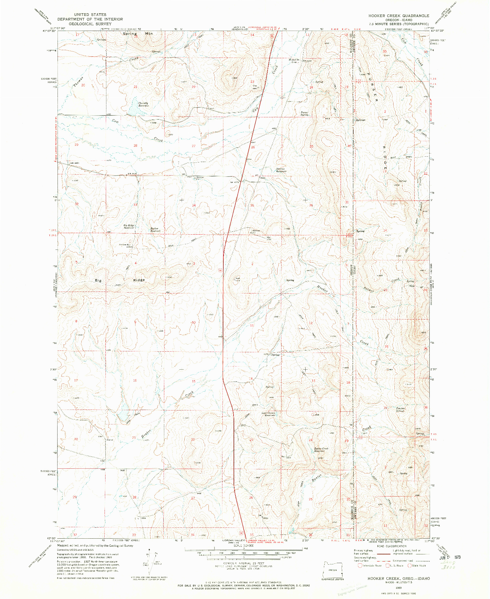USGS 1:24000-SCALE QUADRANGLE FOR HOOKER CREEK, OR 1969