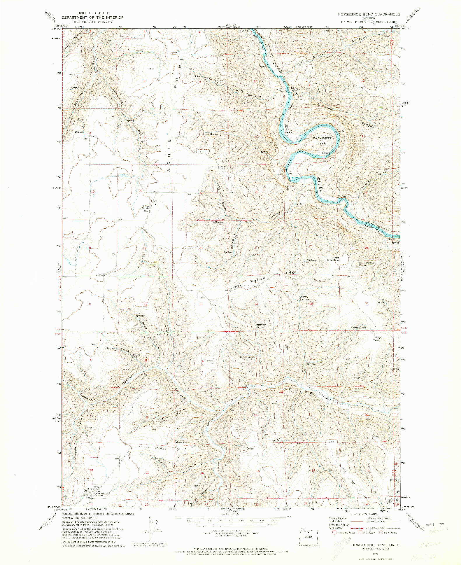 USGS 1:24000-SCALE QUADRANGLE FOR HORSESHOE BEND, OR 1971