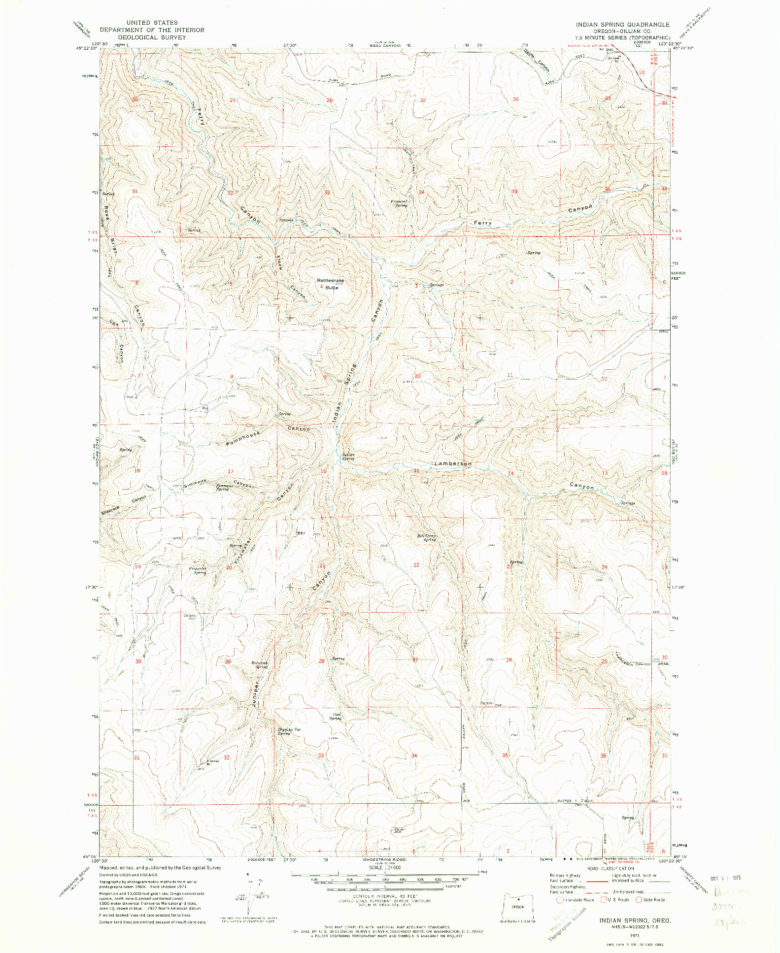 USGS 1:24000-SCALE QUADRANGLE FOR INDIAN SPRING, OR 1971