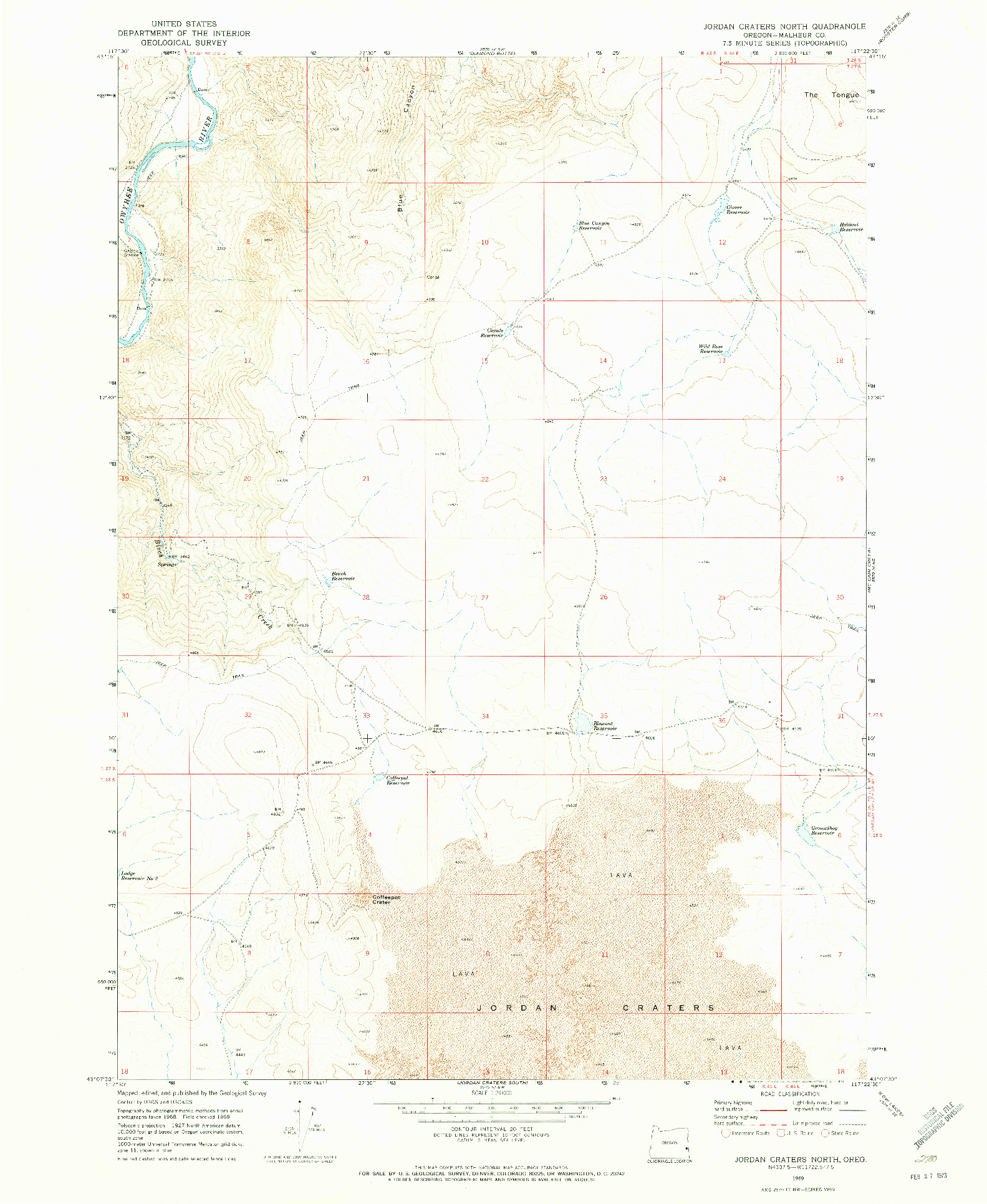 USGS 1:24000-SCALE QUADRANGLE FOR JORDAN CRATERS NORTH, OR 1969