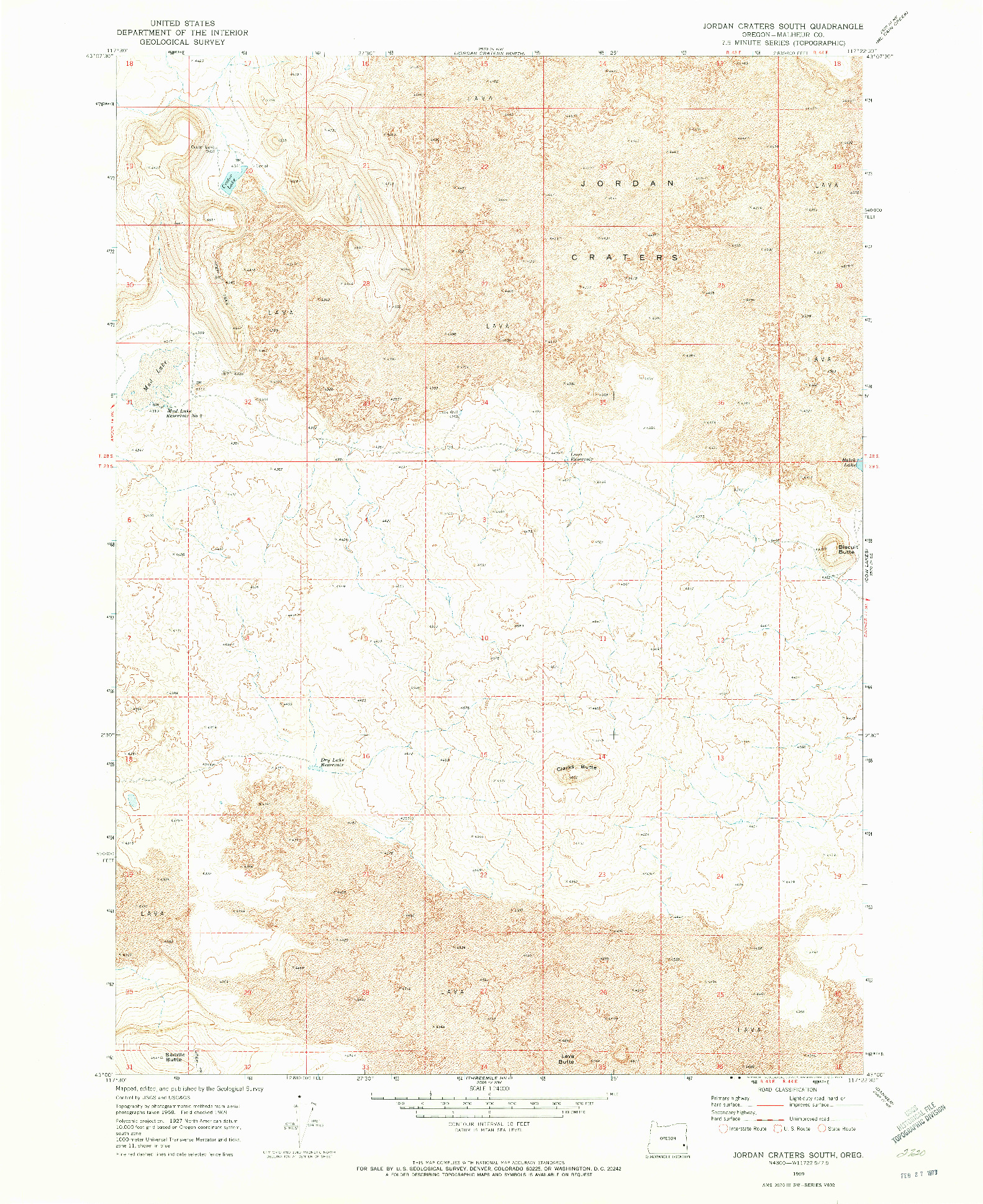 USGS 1:24000-SCALE QUADRANGLE FOR JORDAN CRATERS SOUTH, OR 1969