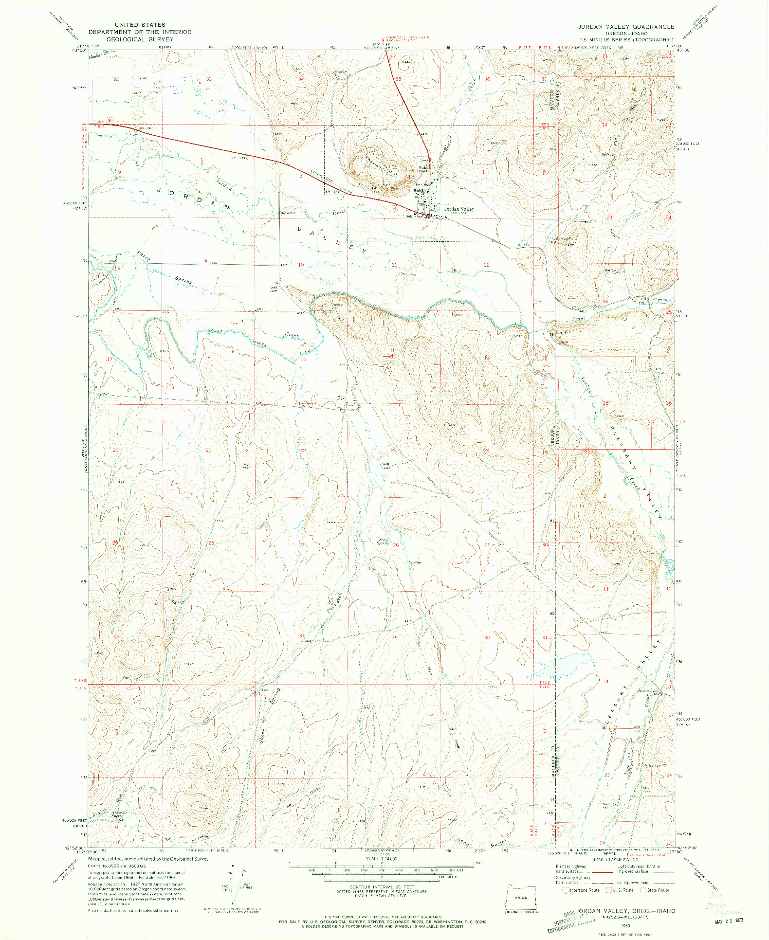 USGS 1:24000-SCALE QUADRANGLE FOR JORDAN VALLEY, OR 1969