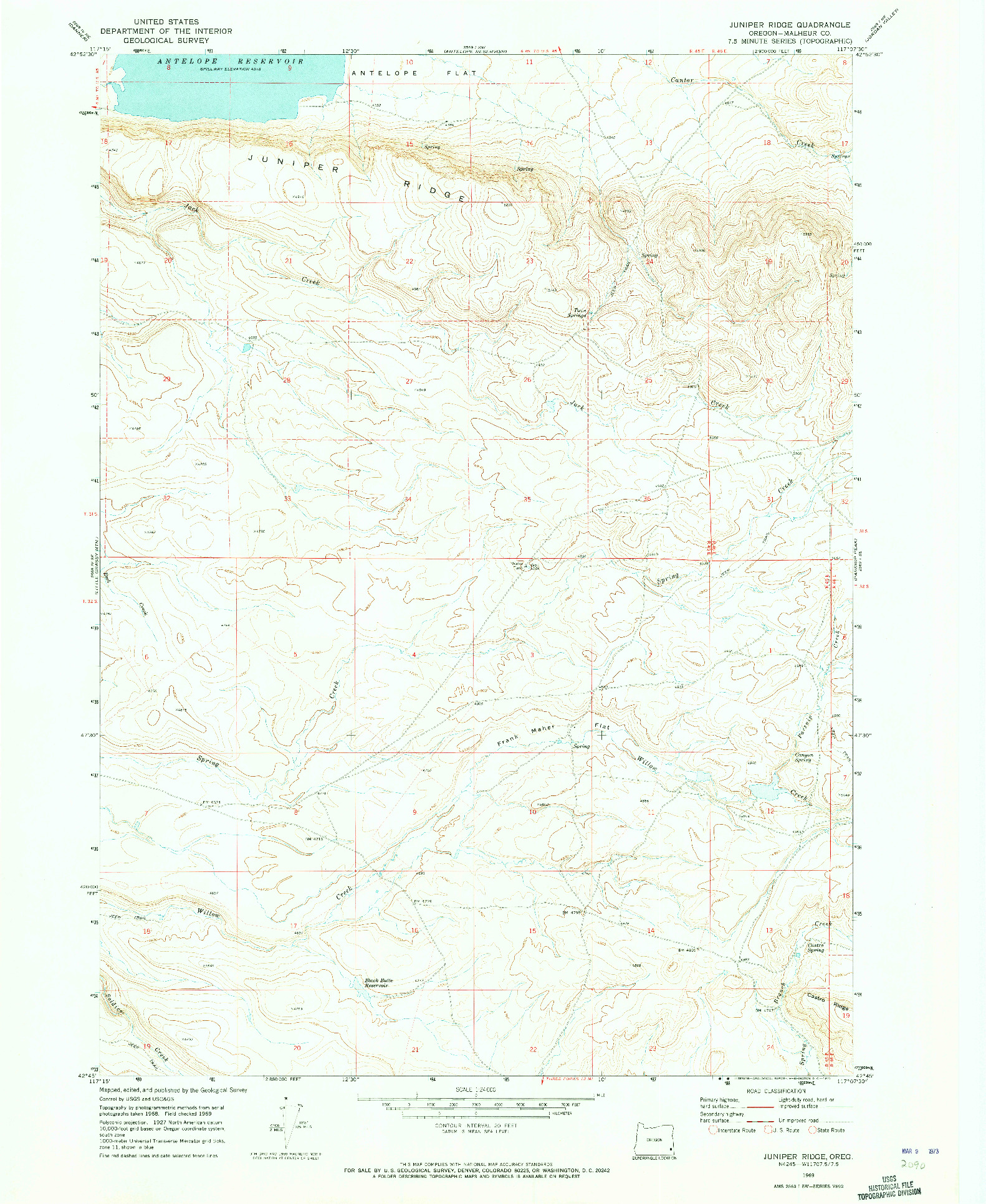 USGS 1:24000-SCALE QUADRANGLE FOR JUNIPER RIDGE, OR 1969