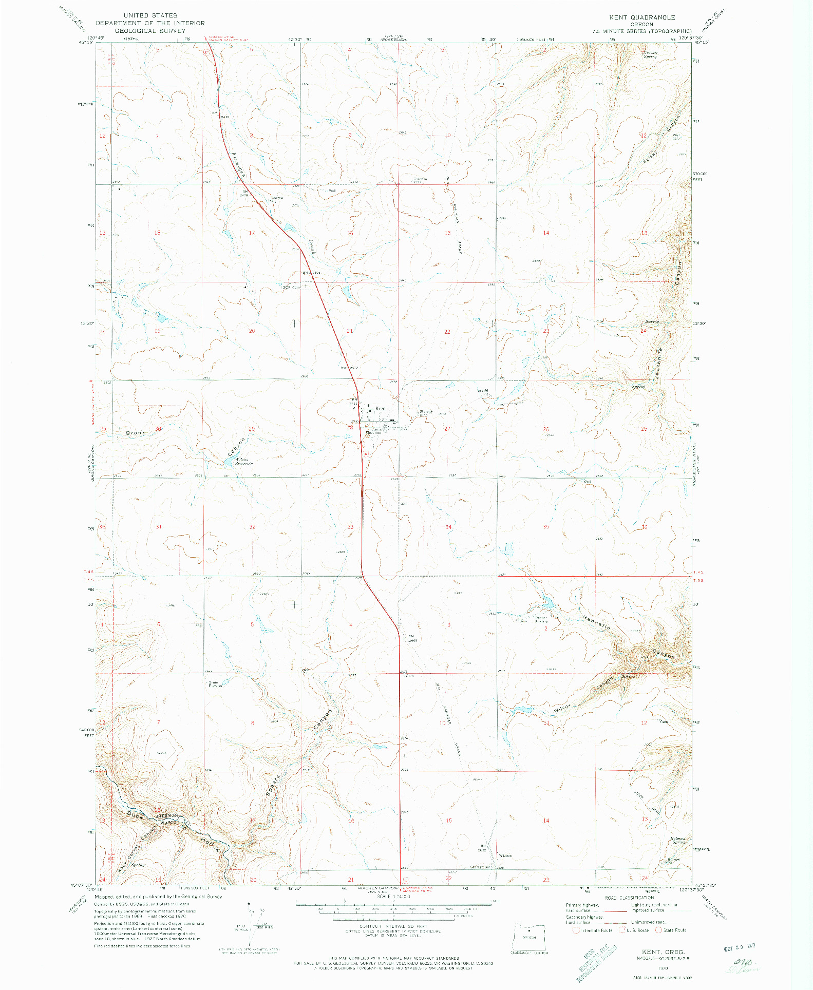 USGS 1:24000-SCALE QUADRANGLE FOR KENT, OR 1970