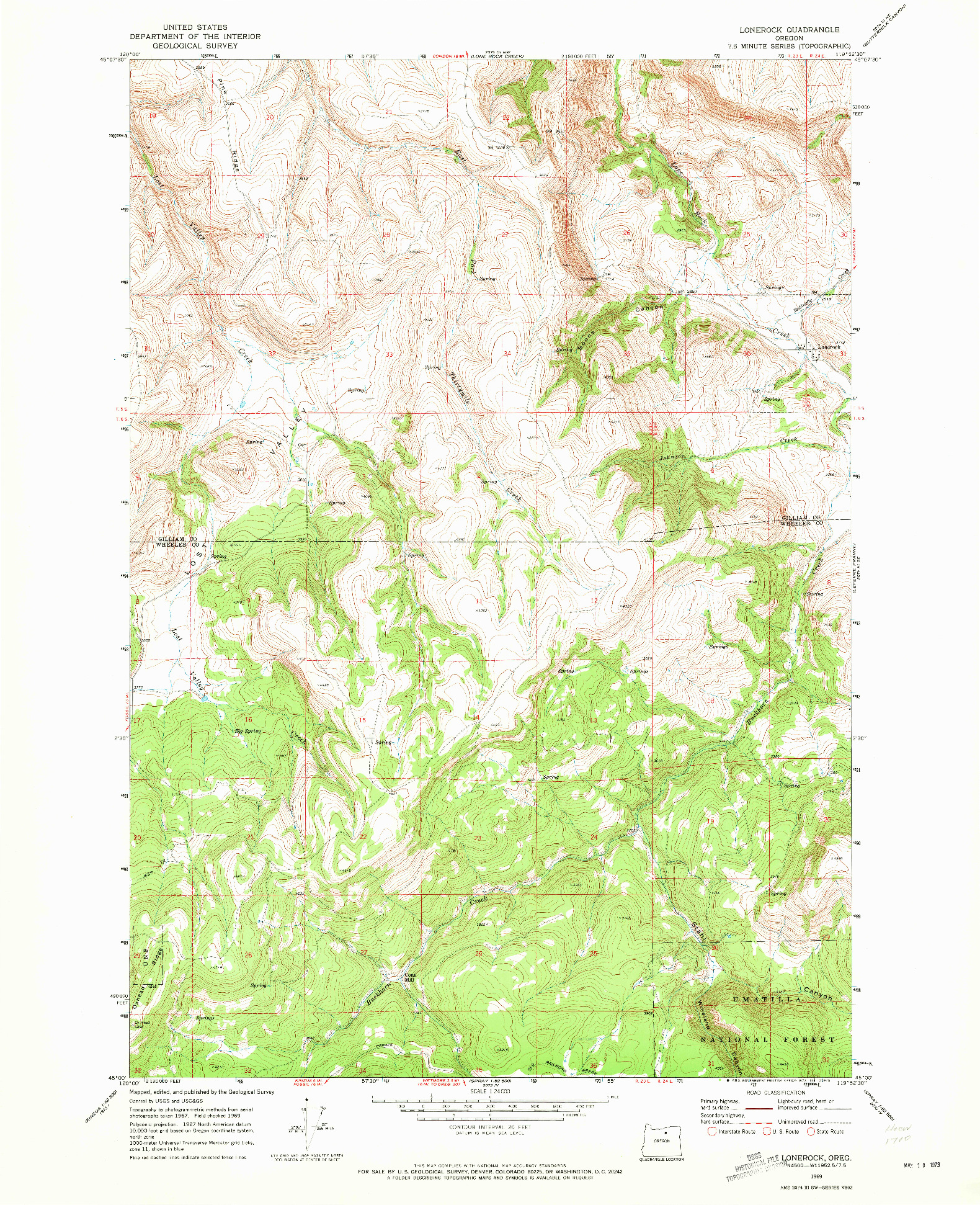 USGS 1:24000-SCALE QUADRANGLE FOR LONEROCK, OR 1969