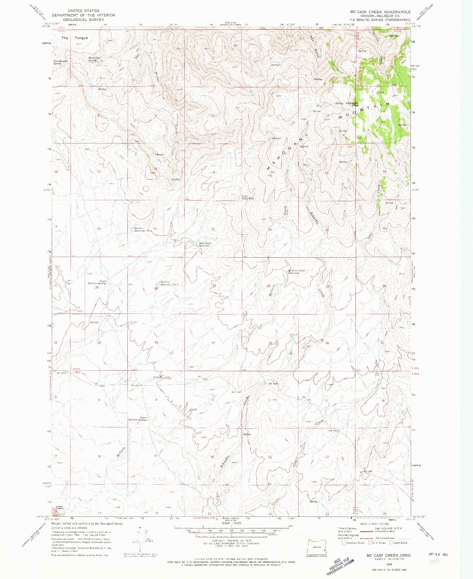 USGS 1:24000-SCALE QUADRANGLE FOR MC CAIN CREEK, OR 1969