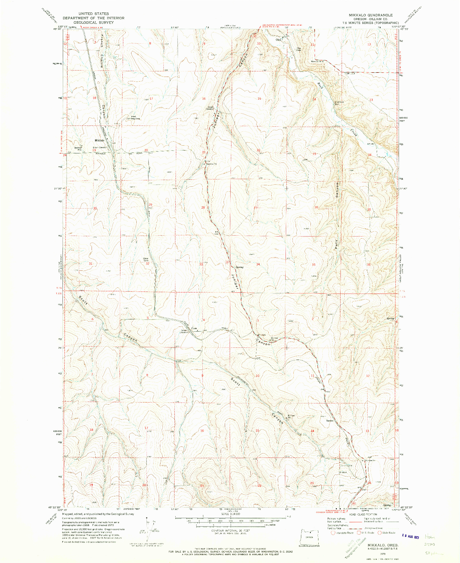 USGS 1:24000-SCALE QUADRANGLE FOR MIKKALO, OR 1970