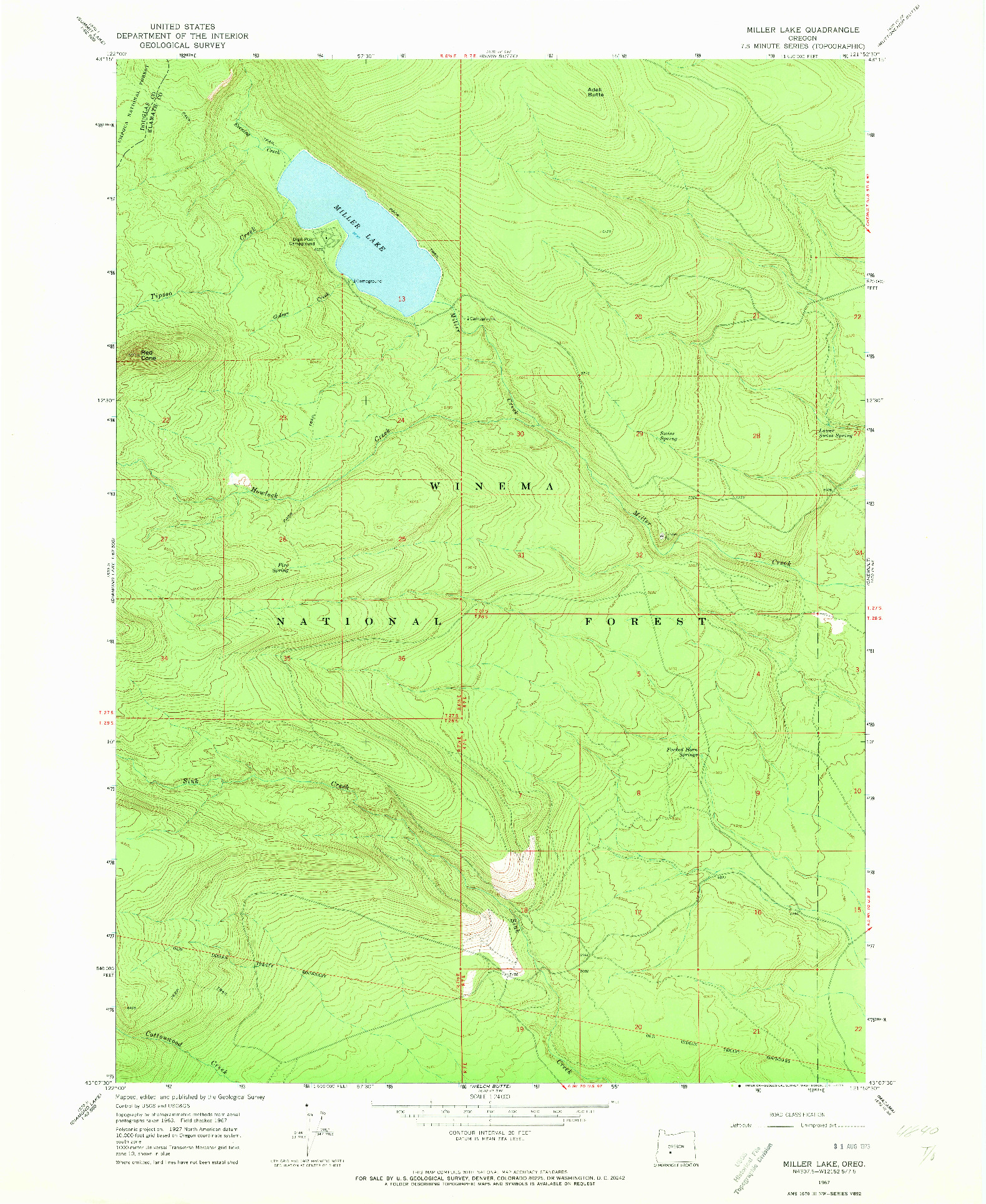 USGS 1:24000-SCALE QUADRANGLE FOR MILLER LAKE, OR 1967