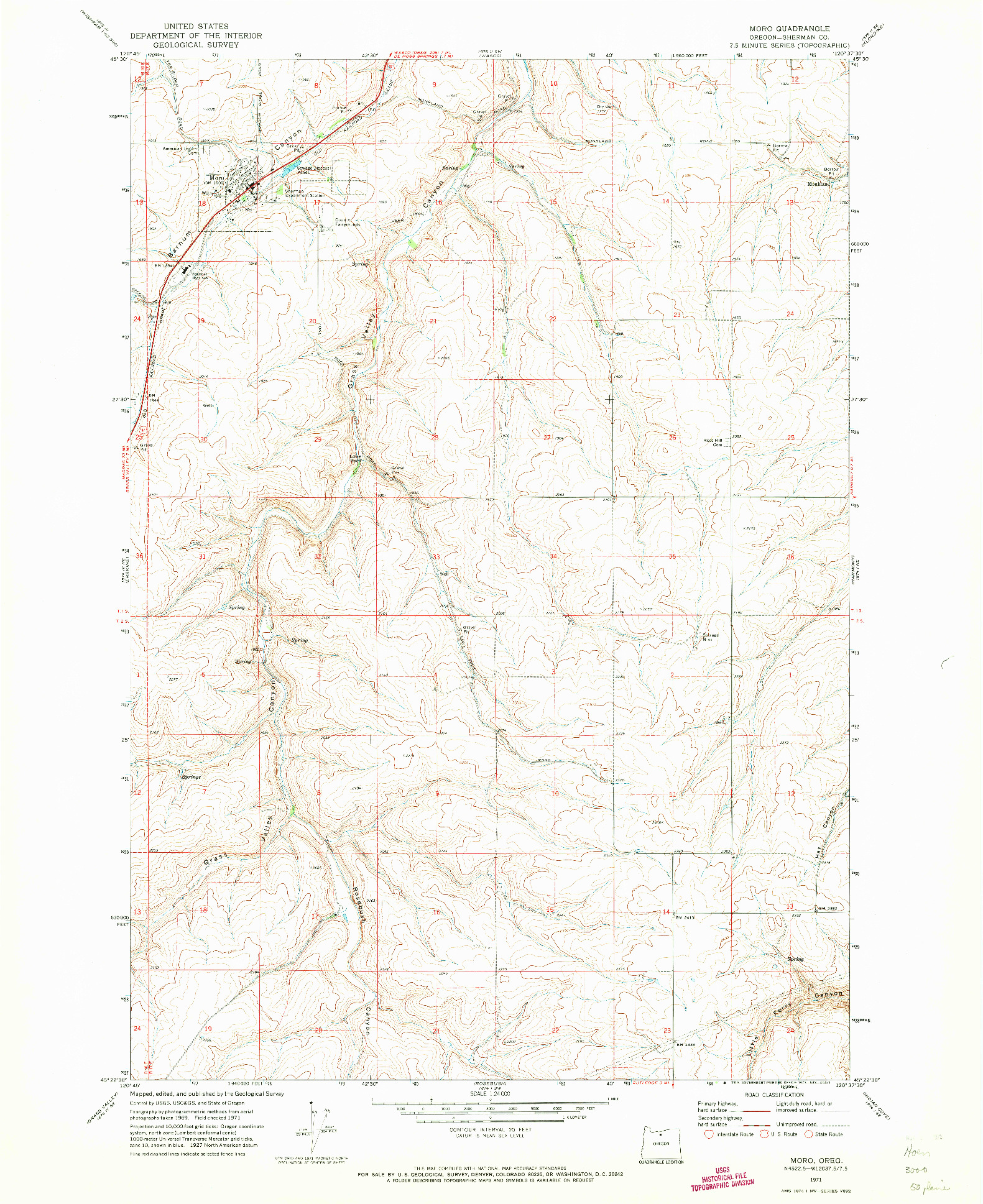 USGS 1:24000-SCALE QUADRANGLE FOR MORO, OR 1971