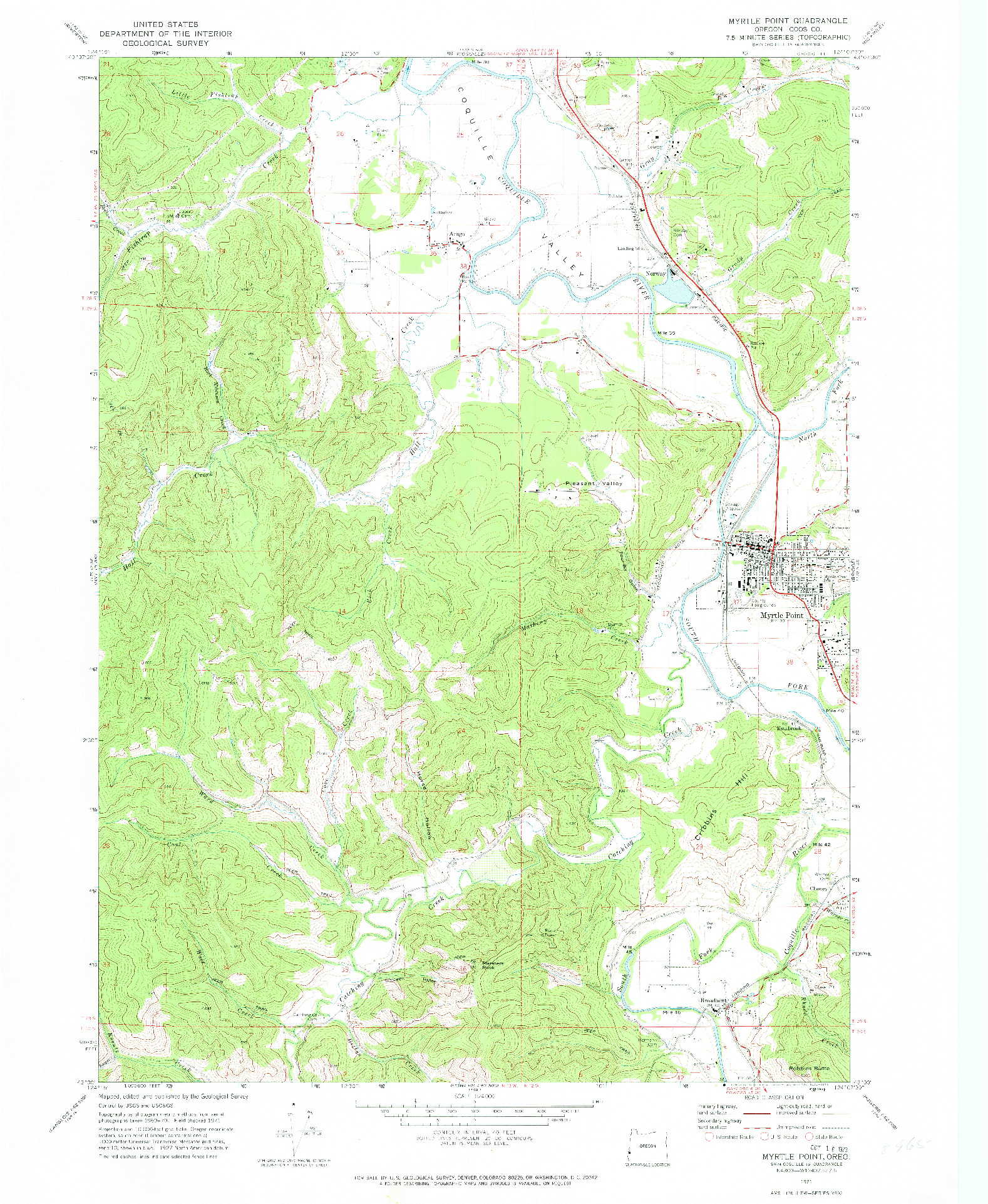 USGS 1:24000-SCALE QUADRANGLE FOR MYRTLE POINT, OR 1971