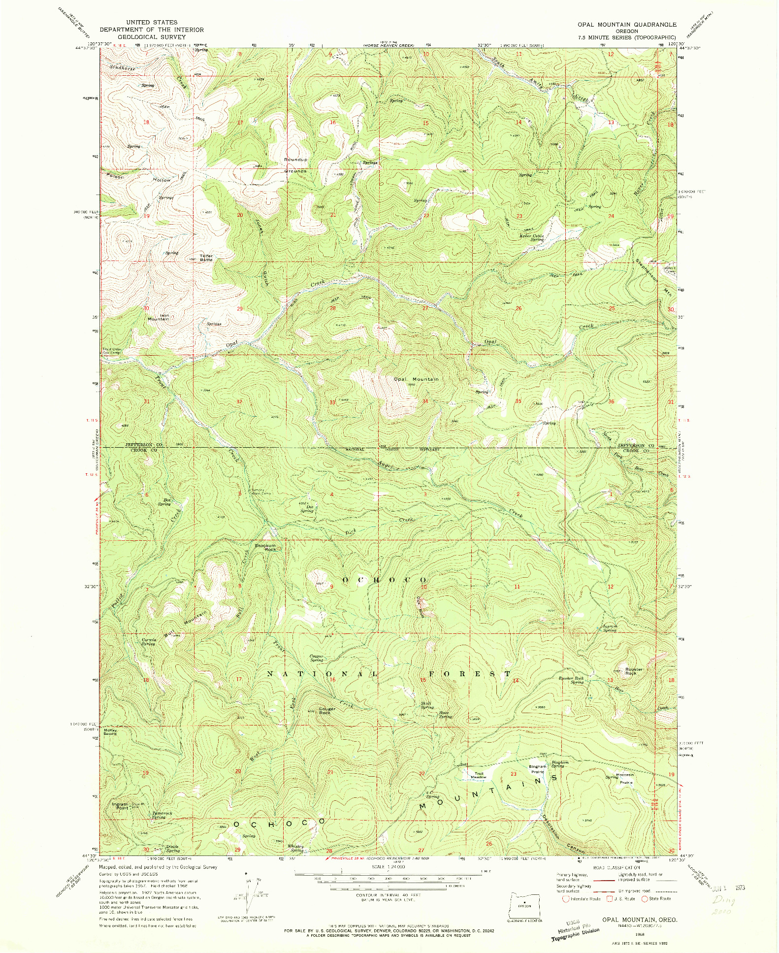 USGS 1:24000-SCALE QUADRANGLE FOR OPAL MOUNTAIN, OR 1968