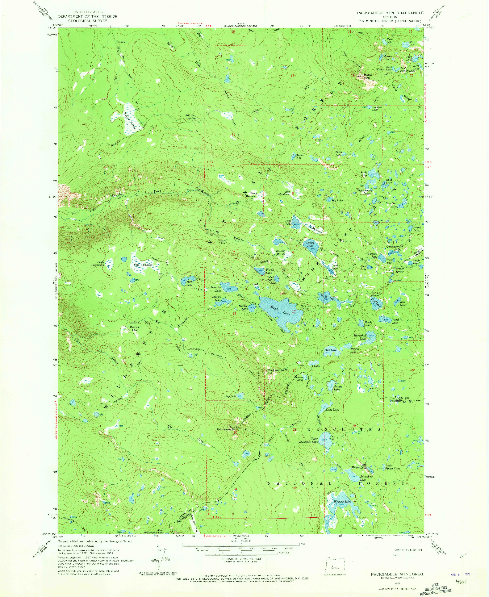 USGS 1:24000-SCALE QUADRANGLE FOR PACKSADDLE MTN, OR 1963