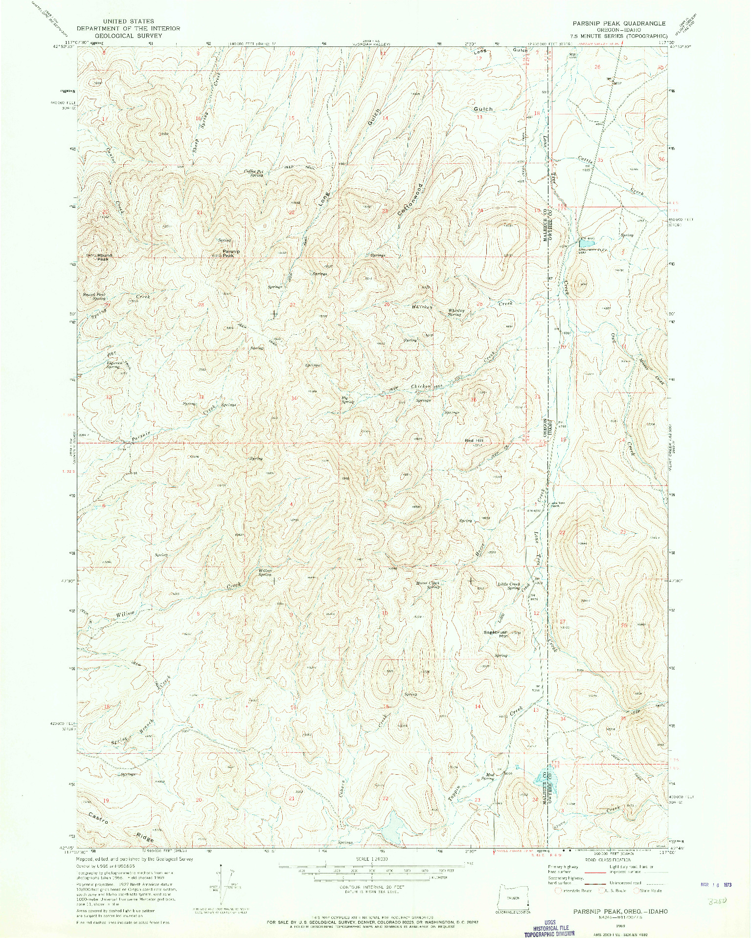 USGS 1:24000-SCALE QUADRANGLE FOR PARSNIP PEAK, OR 1969