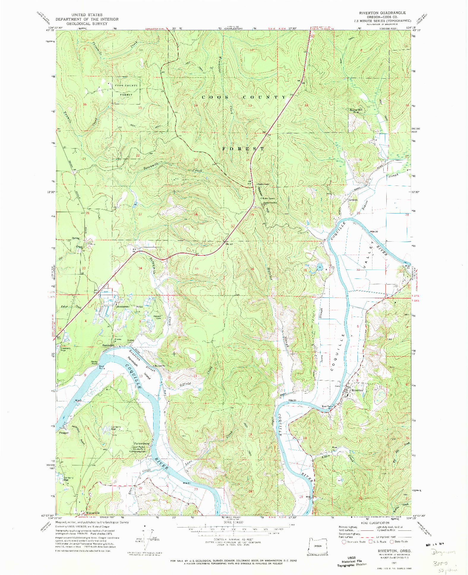 USGS 1:24000-SCALE QUADRANGLE FOR RIVERTON, OR 1971