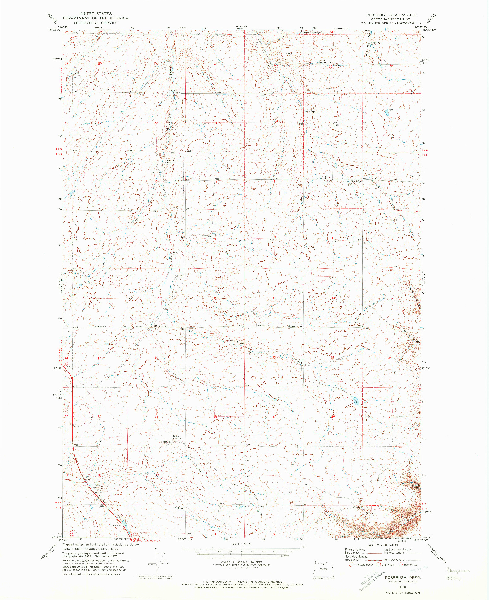 USGS 1:24000-SCALE QUADRANGLE FOR ROSEBUSH, OR 1970