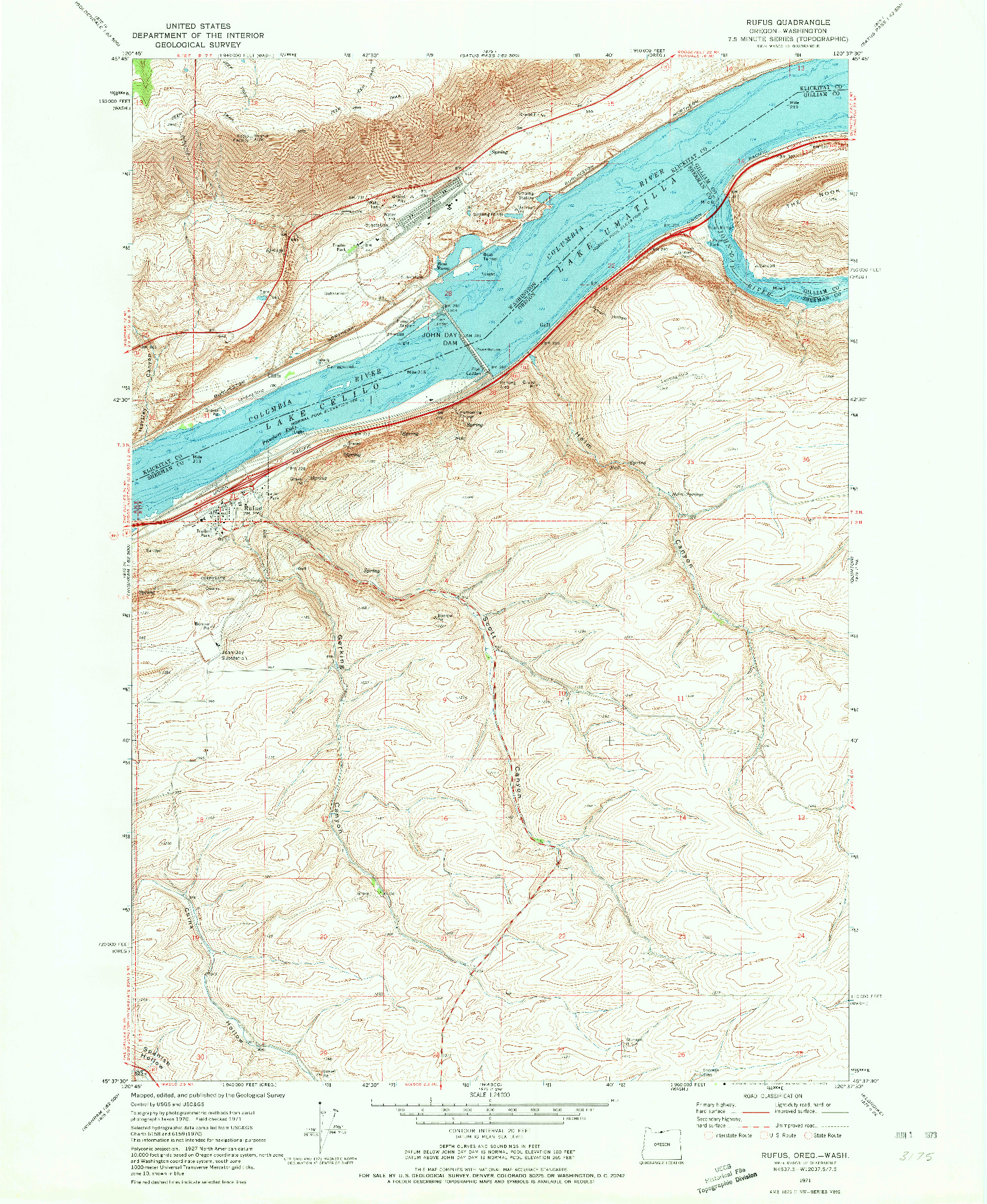 USGS 1:24000-SCALE QUADRANGLE FOR RUFUS, OR 1971