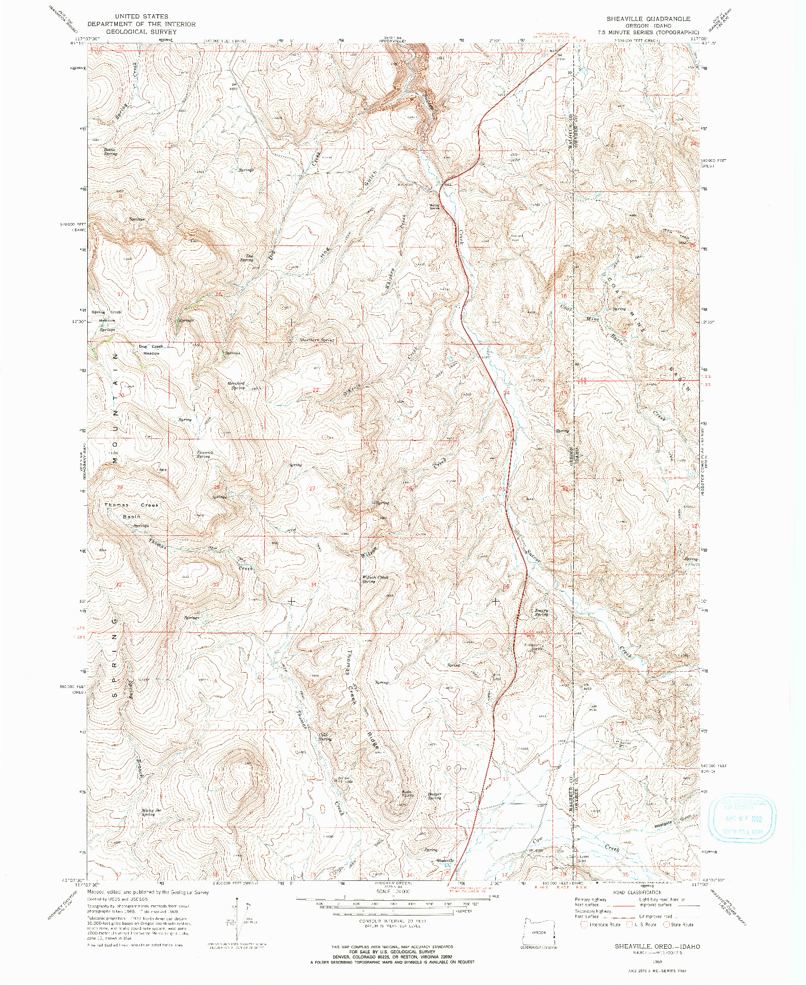 USGS 1:24000-SCALE QUADRANGLE FOR SHEAVILLE, OR 1969