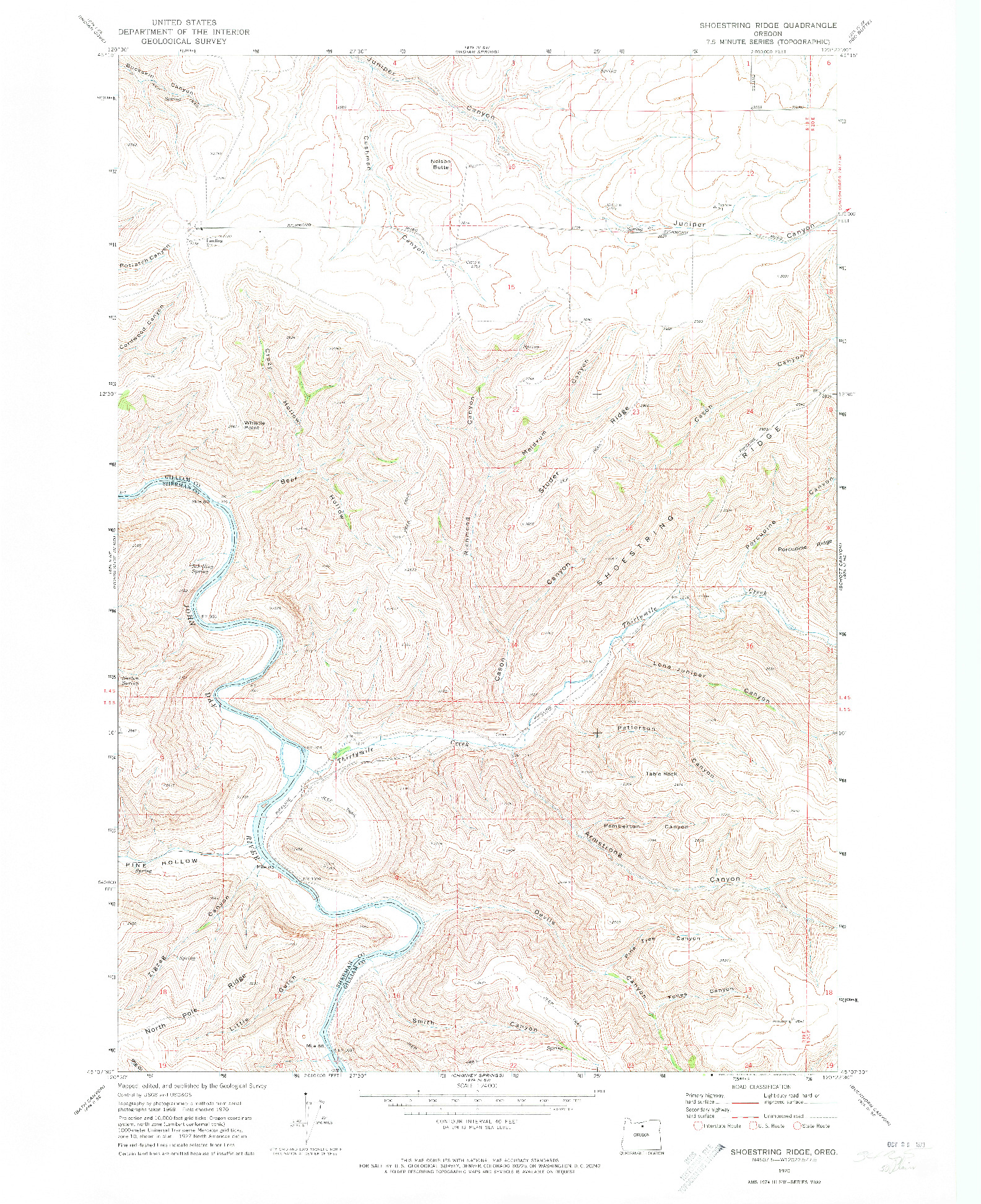 USGS 1:24000-SCALE QUADRANGLE FOR SHOESTRING RIDGE, OR 1970