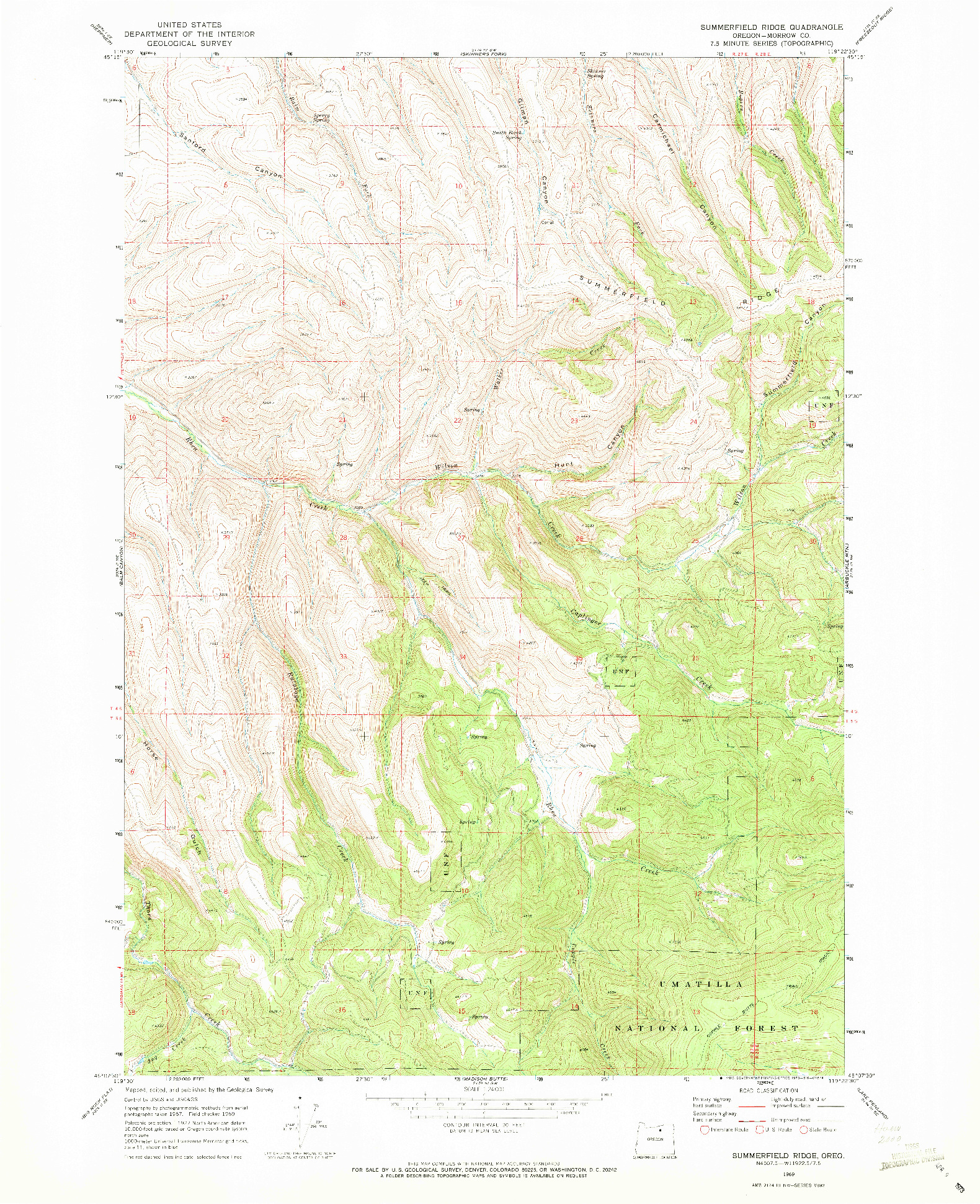 USGS 1:24000-SCALE QUADRANGLE FOR SUMMERFIELD RIDGE, OR 1969