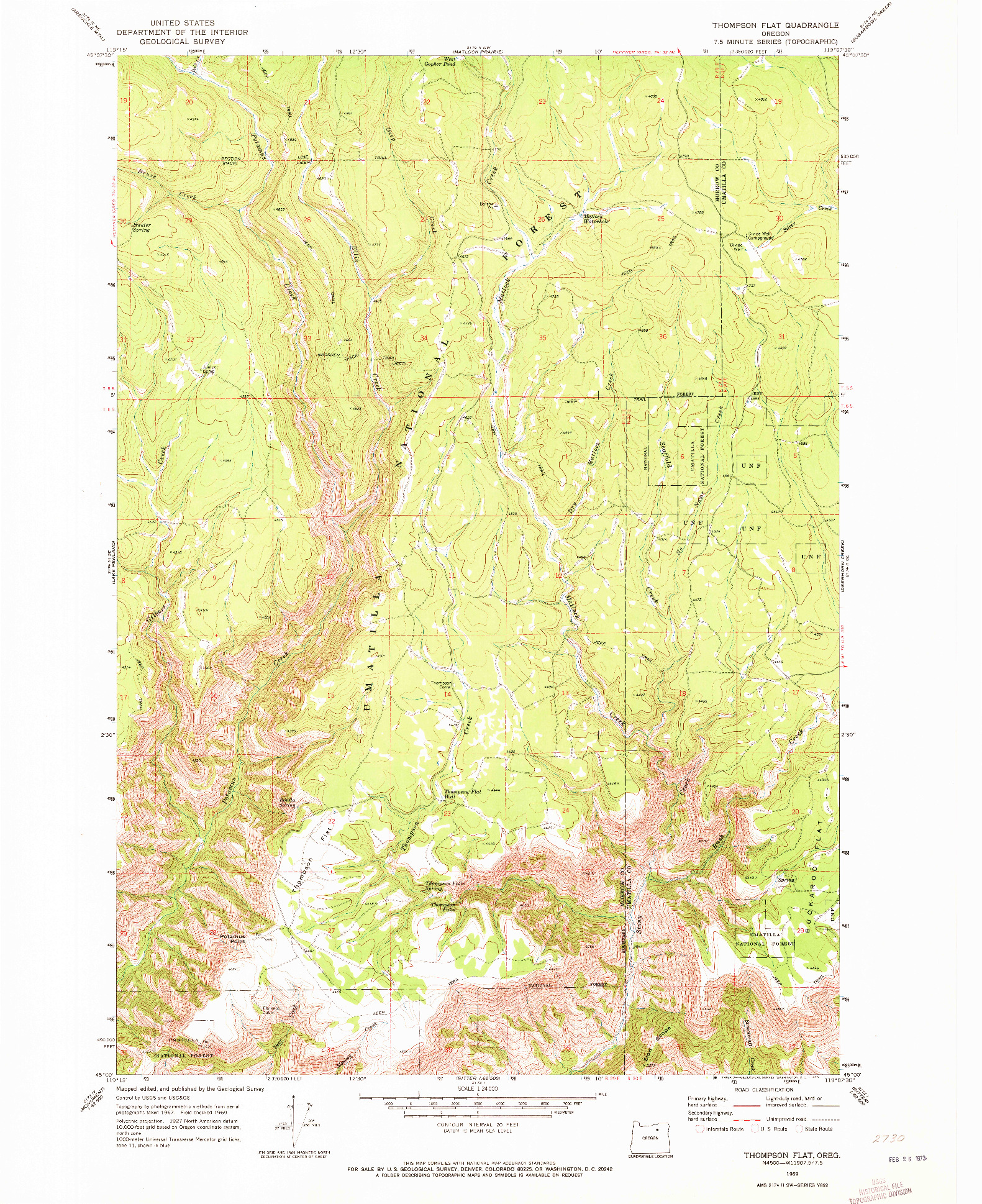 USGS 1:24000-SCALE QUADRANGLE FOR THOMPSON FLAT, OR 1969