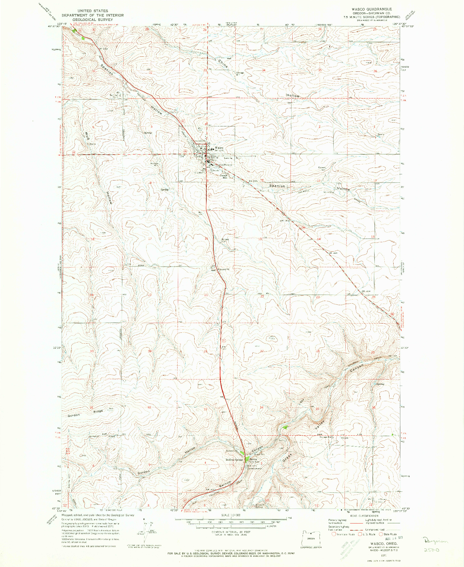 USGS 1:24000-SCALE QUADRANGLE FOR WASCO, OR 1971