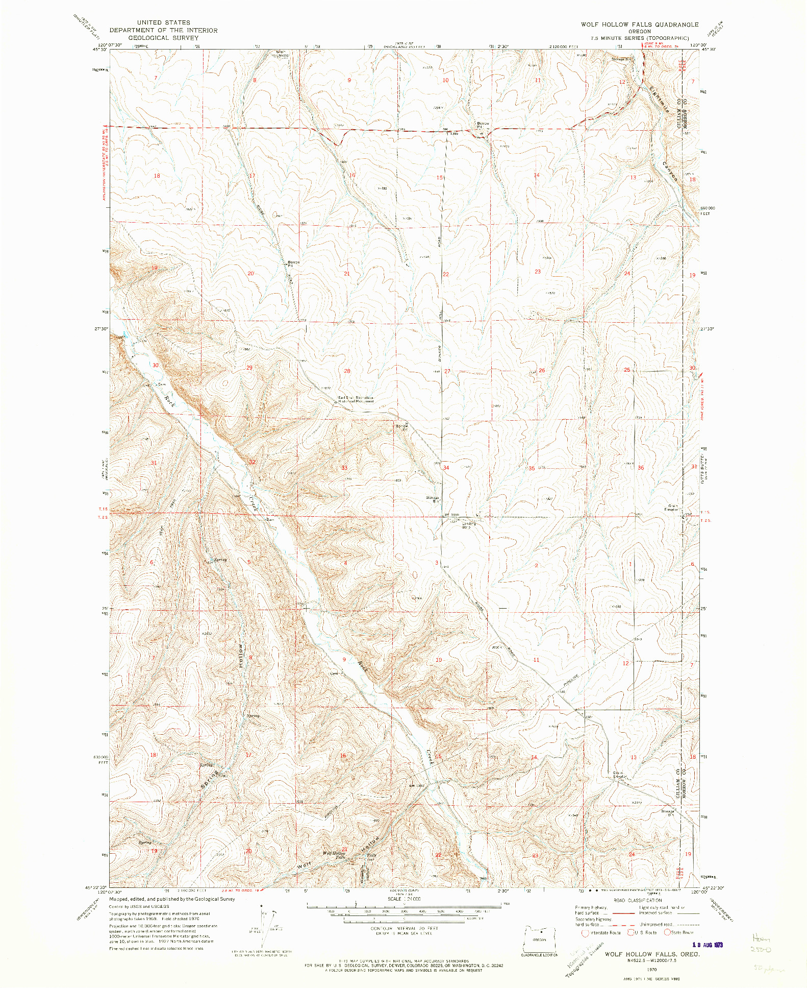 USGS 1:24000-SCALE QUADRANGLE FOR WOLF HOLLOW FALLS, OR 1970