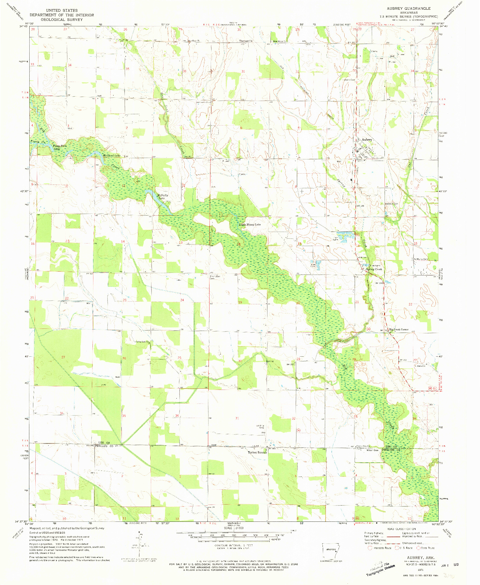 USGS 1:24000-SCALE QUADRANGLE FOR AUBREY, AR 1971