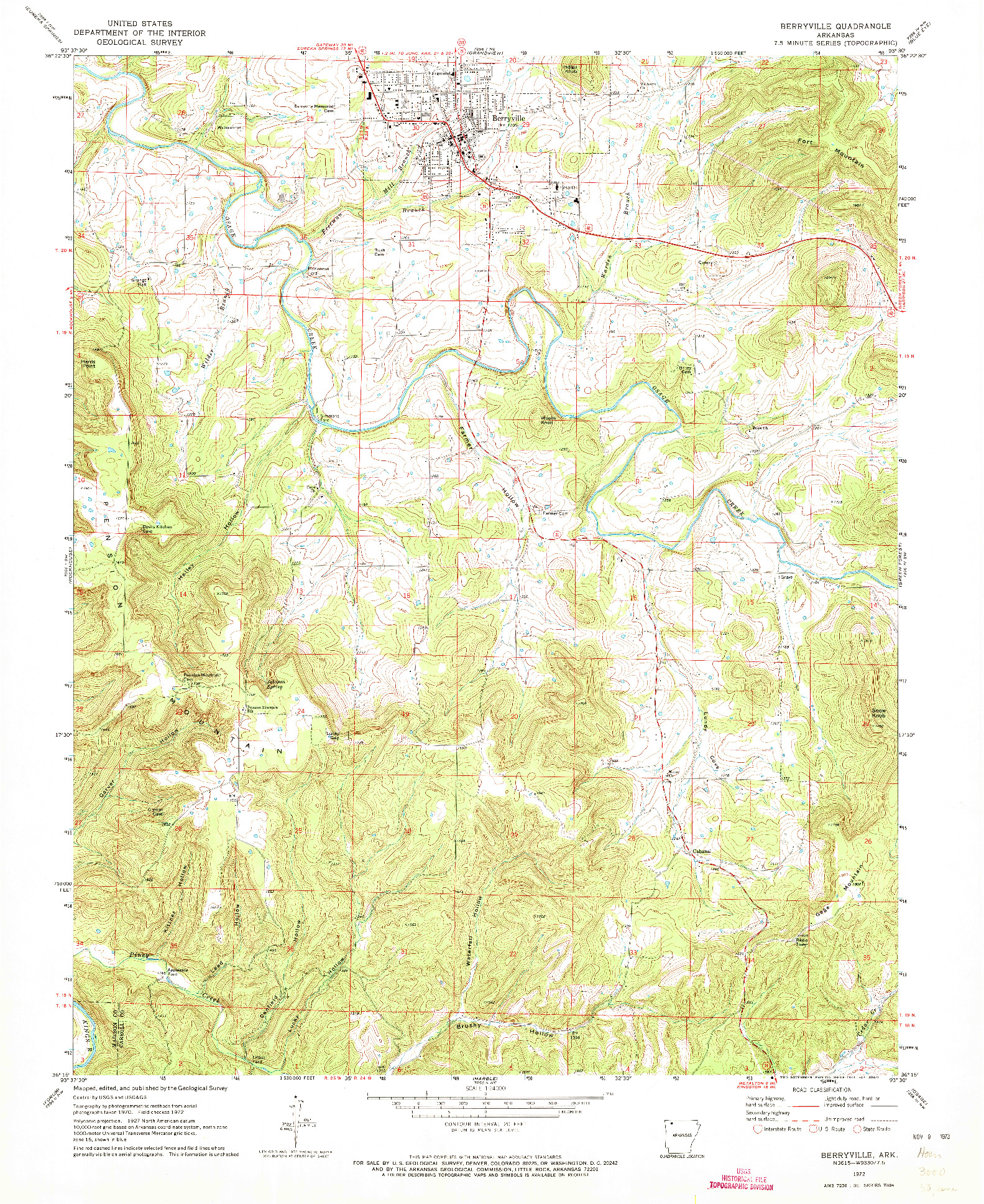 USGS 1:24000-SCALE QUADRANGLE FOR BERRYVILLE, AR 1972