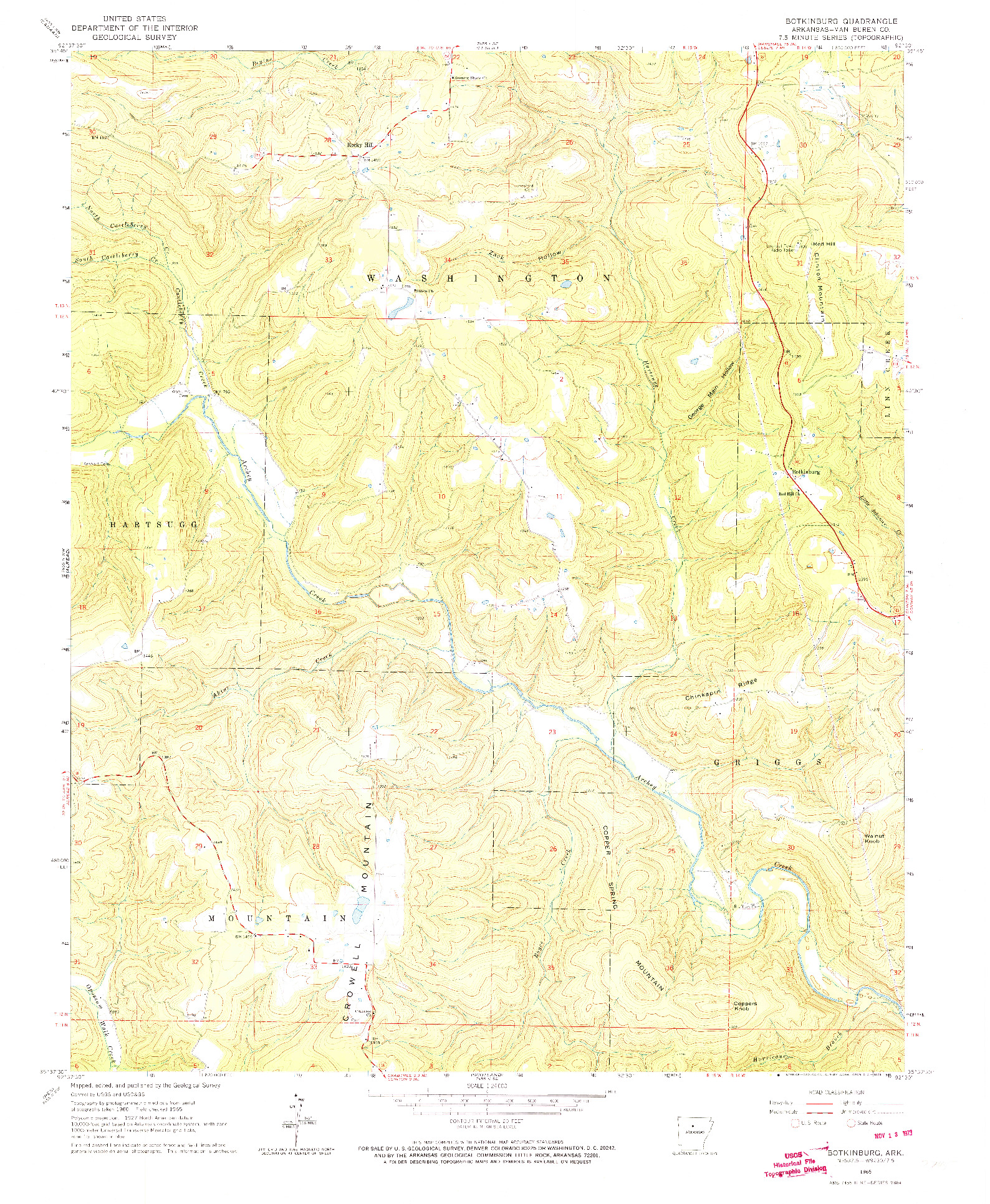 USGS 1:24000-SCALE QUADRANGLE FOR BOTKINBURG, AR 1965