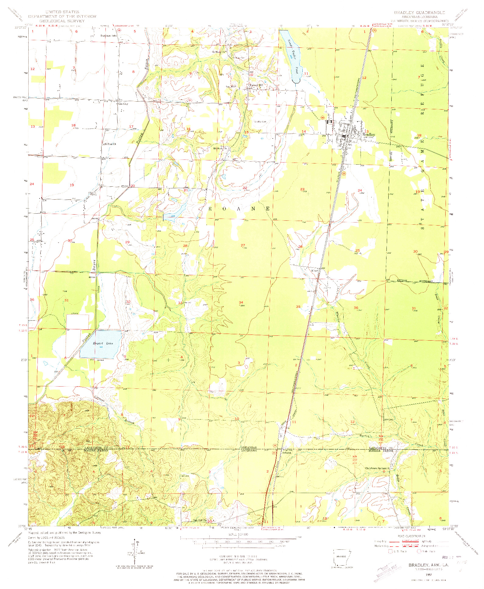 USGS 1:24000-SCALE QUADRANGLE FOR BRADLEY, AR 1952