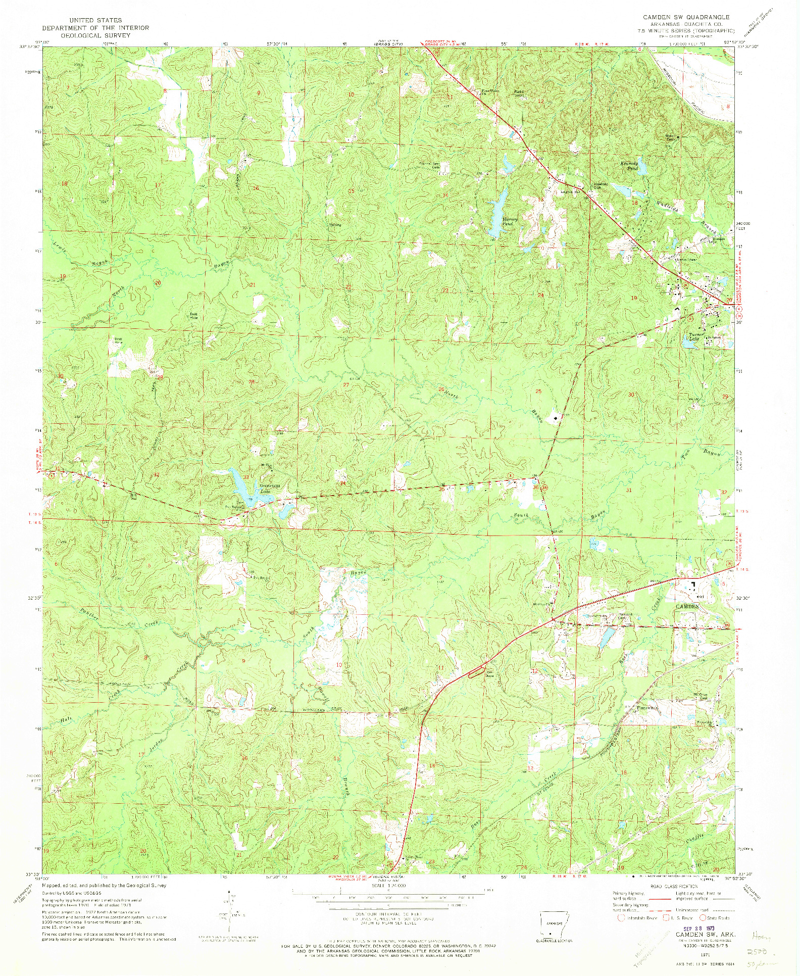 USGS 1:24000-SCALE QUADRANGLE FOR CAMDEN SW, AR 1971