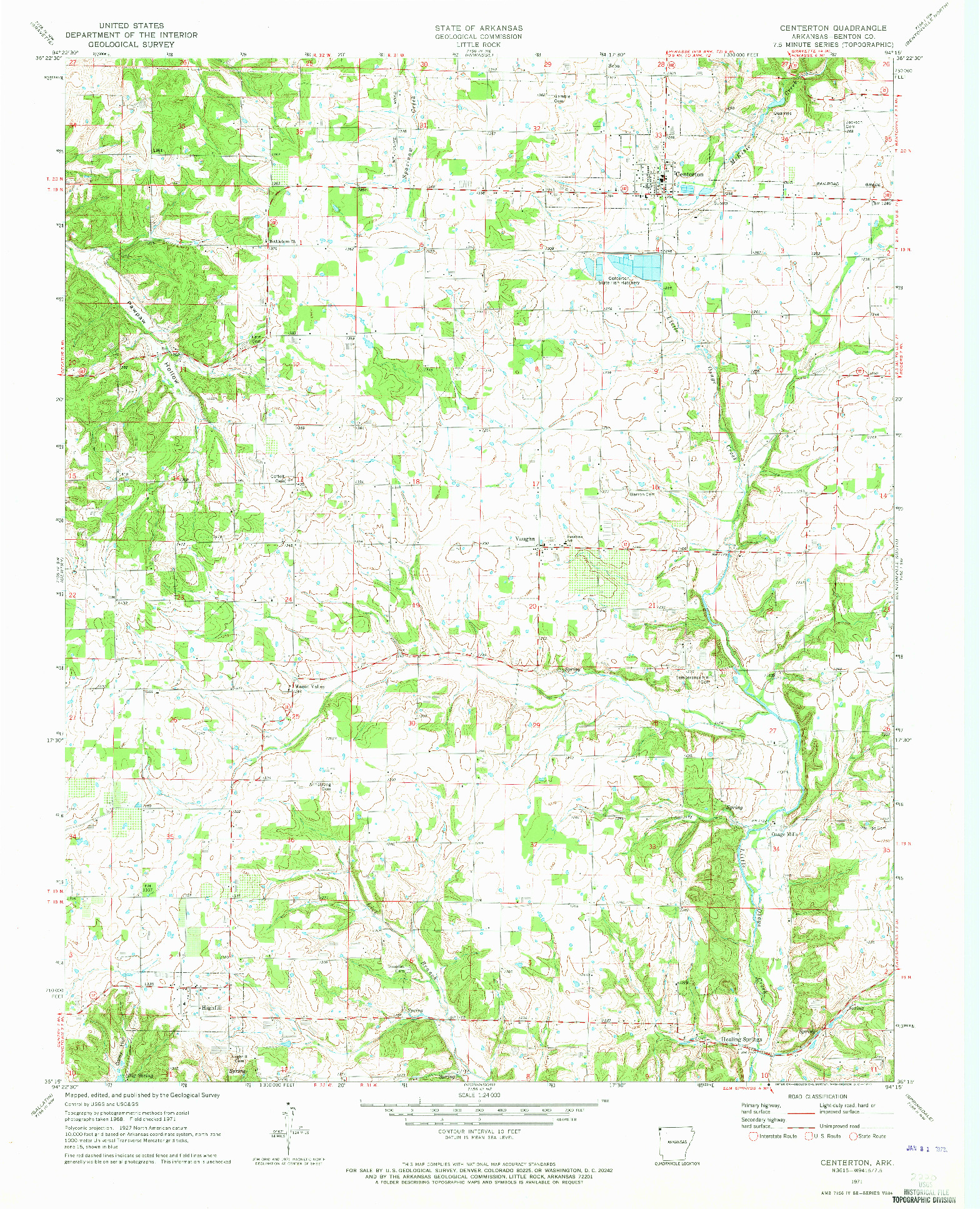 USGS 1:24000-SCALE QUADRANGLE FOR CENTERTON, AR 1971