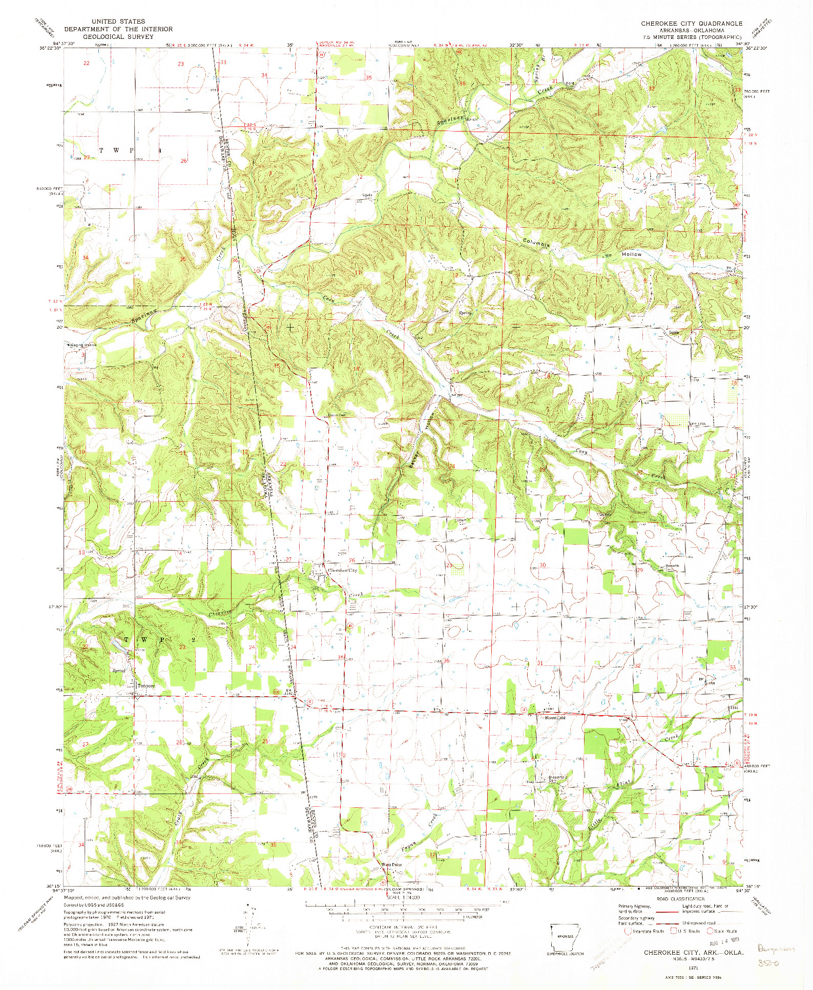 USGS 1:24000-SCALE QUADRANGLE FOR CHEROKEE CITY, AR 1971