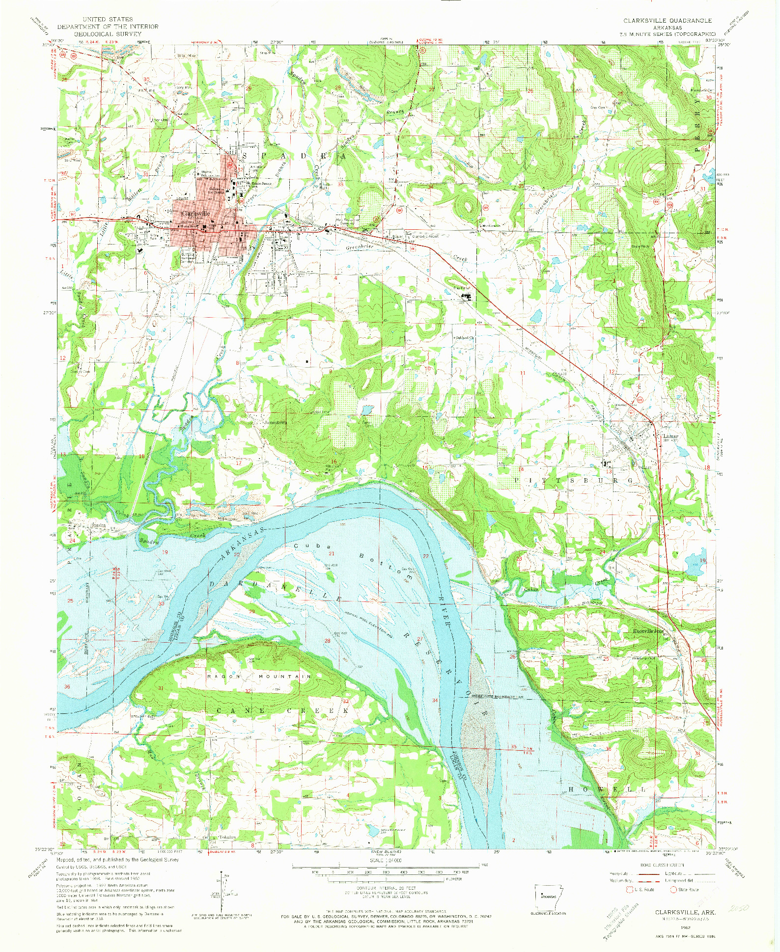 USGS 1:24000-SCALE QUADRANGLE FOR CLARKSVILLE, AR 1962