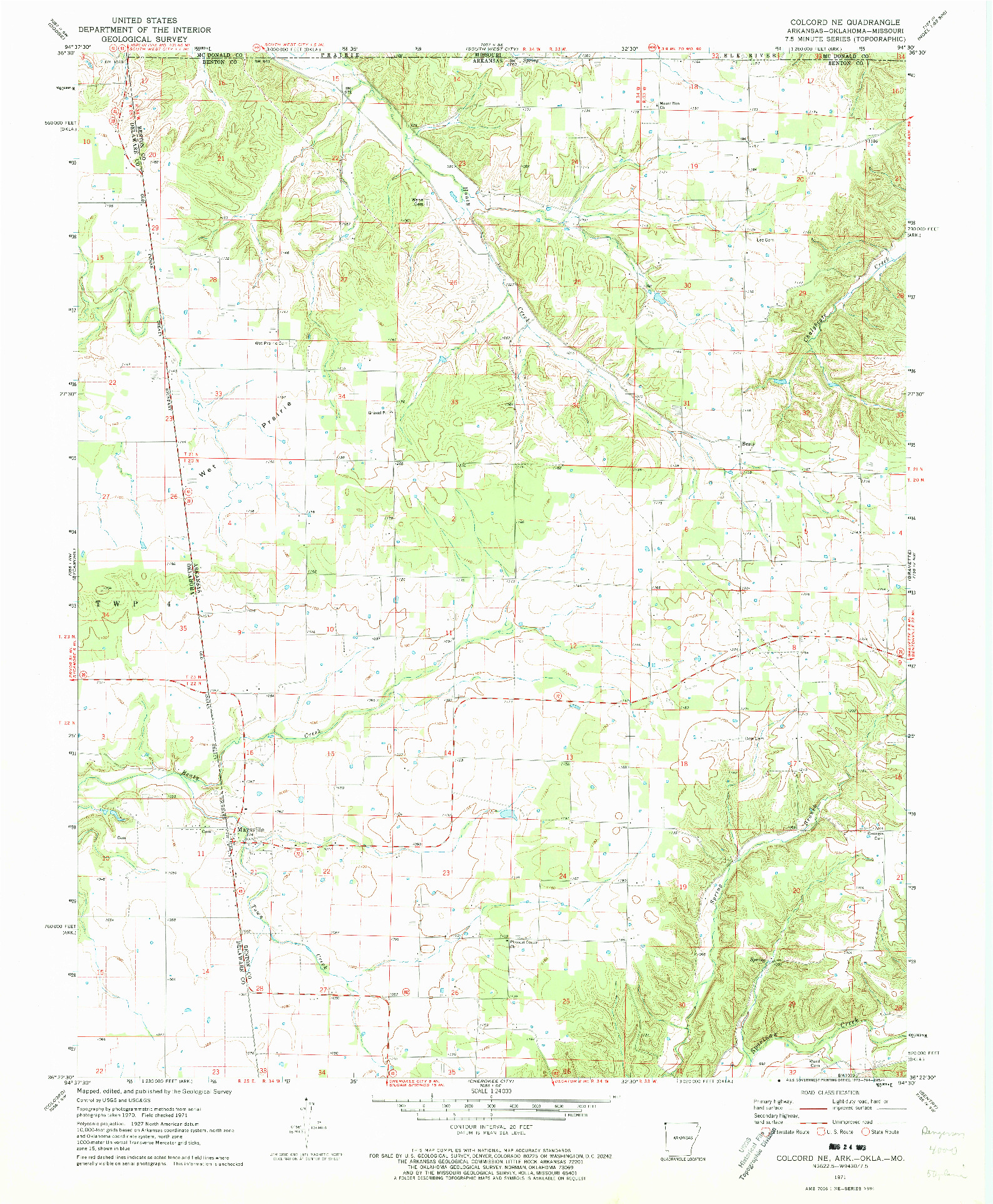 USGS 1:24000-SCALE QUADRANGLE FOR COLCORD NE, AR 1971