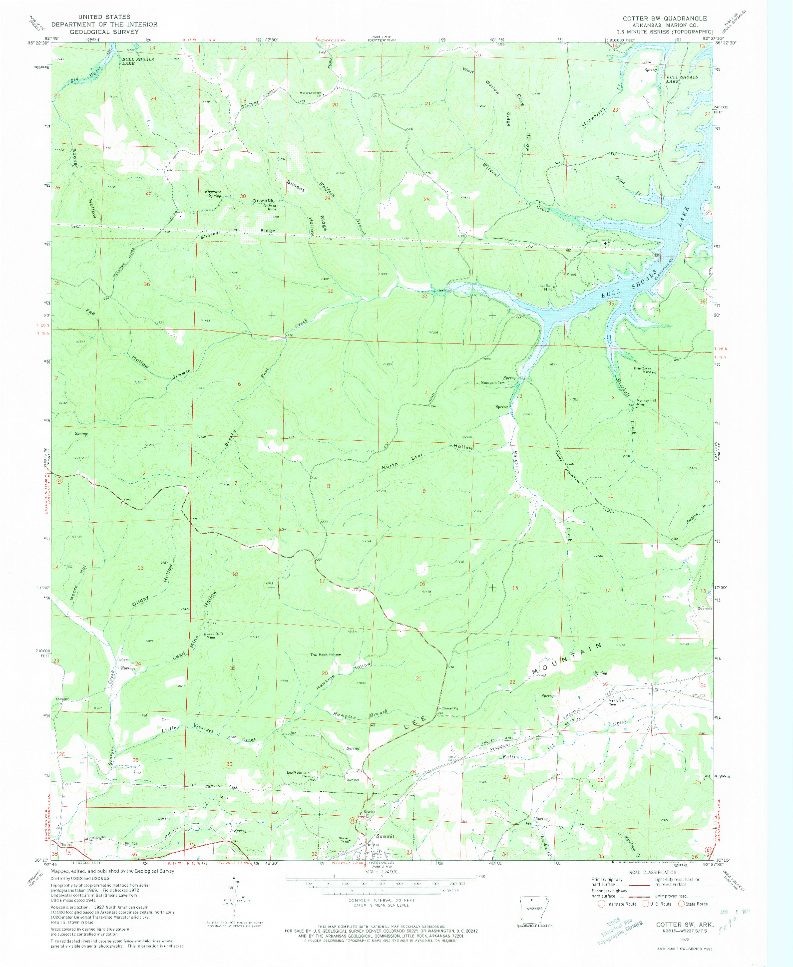 USGS 1:24000-SCALE QUADRANGLE FOR COTTER SW, AR 1972