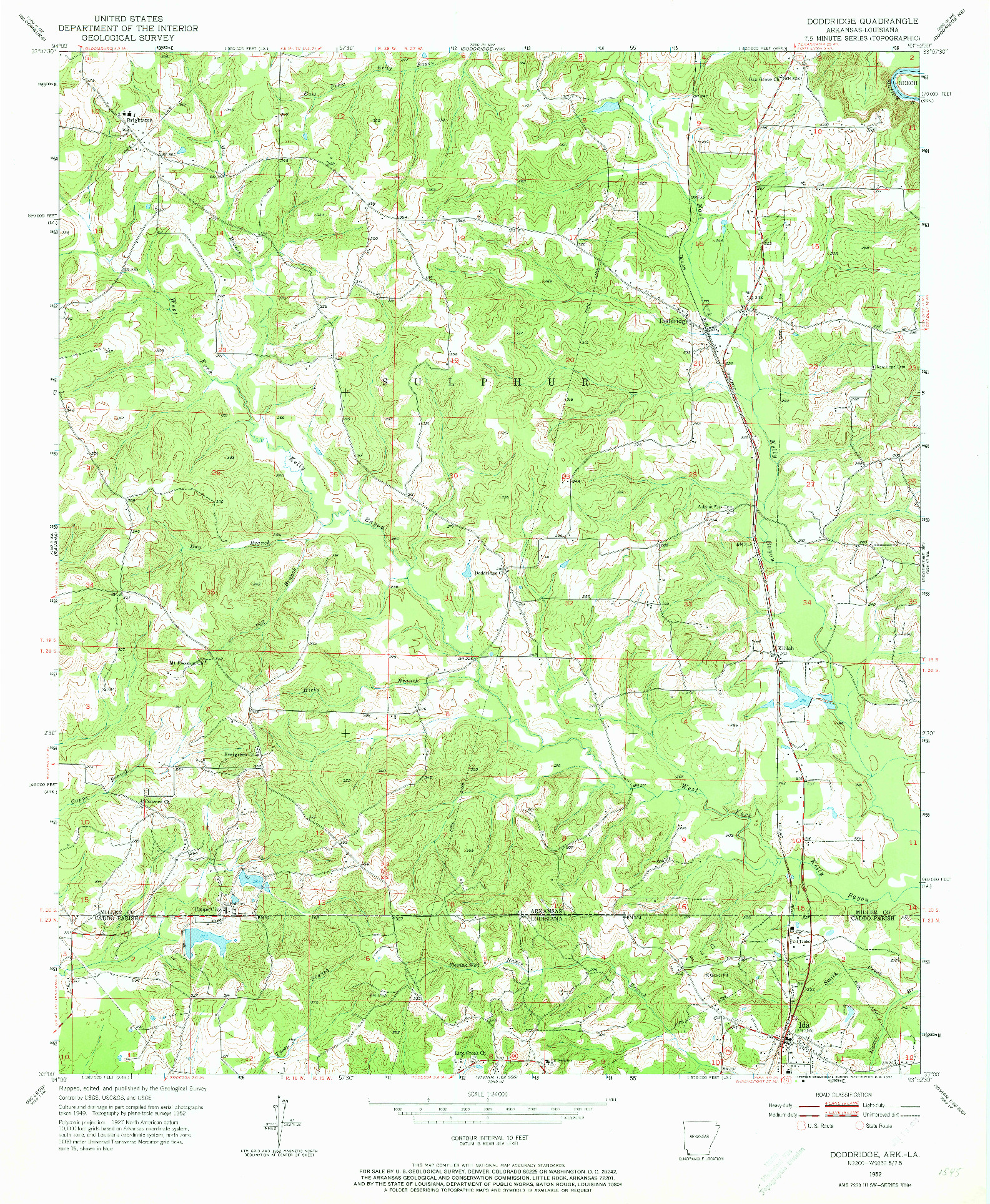 USGS 1:24000-SCALE QUADRANGLE FOR DODDRIDGE, AR 1952