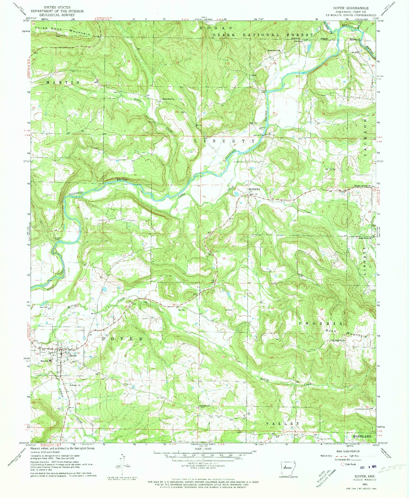 USGS 1:24000-SCALE QUADRANGLE FOR DOVER, AR 1961