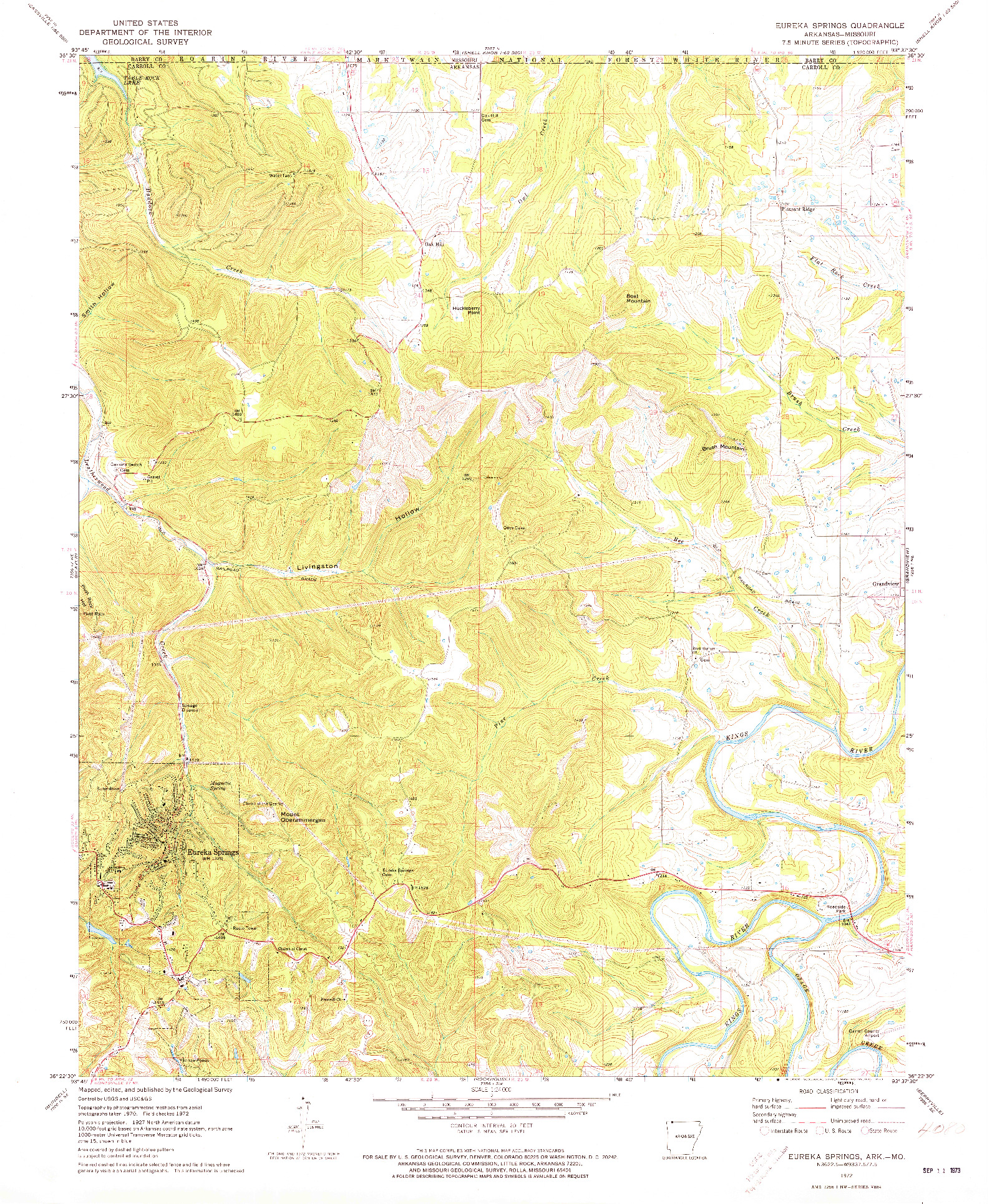 USGS 1:24000-SCALE QUADRANGLE FOR EUREKA SPRINGS, AR 1972
