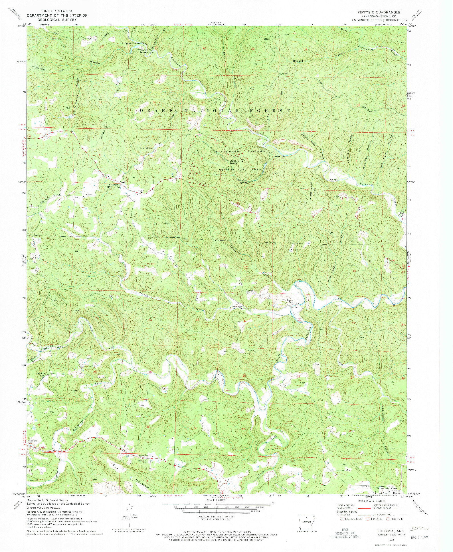 USGS 1:24000-SCALE QUADRANGLE FOR FIFTYSIX, AR 1972