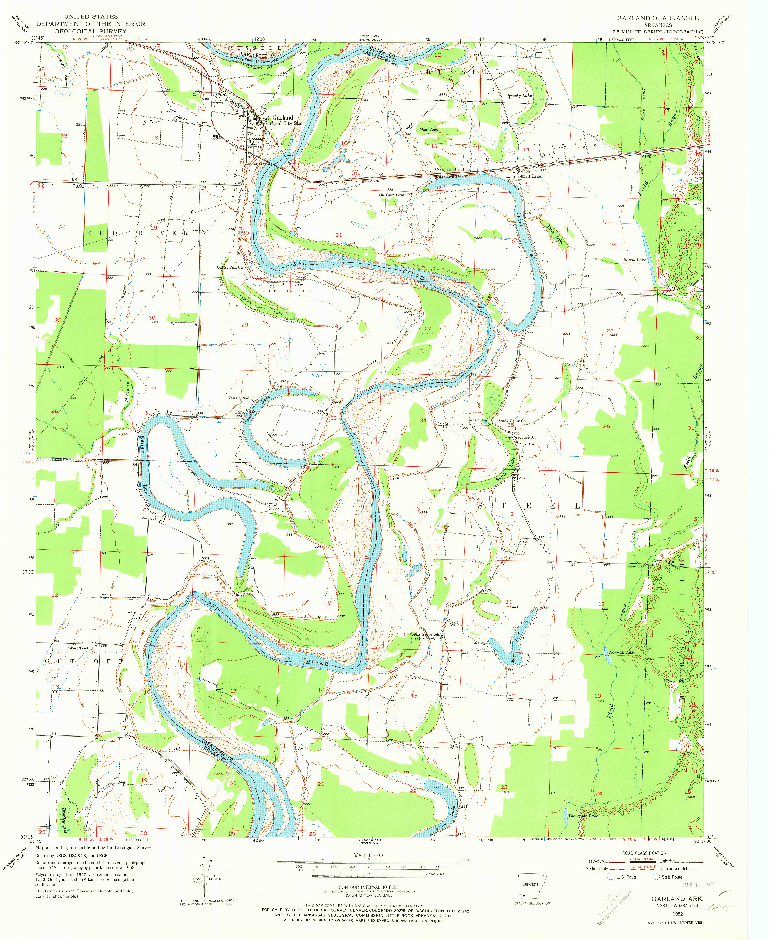 USGS 1:24000-SCALE QUADRANGLE FOR GARLAND, AR 1952