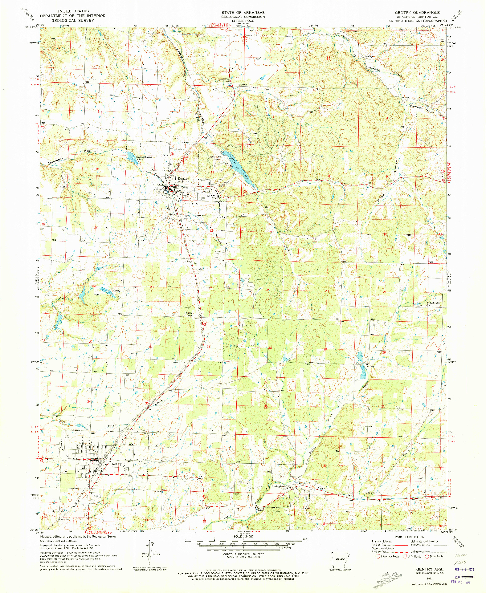 USGS 1:24000-SCALE QUADRANGLE FOR GENTRY, AR 1971