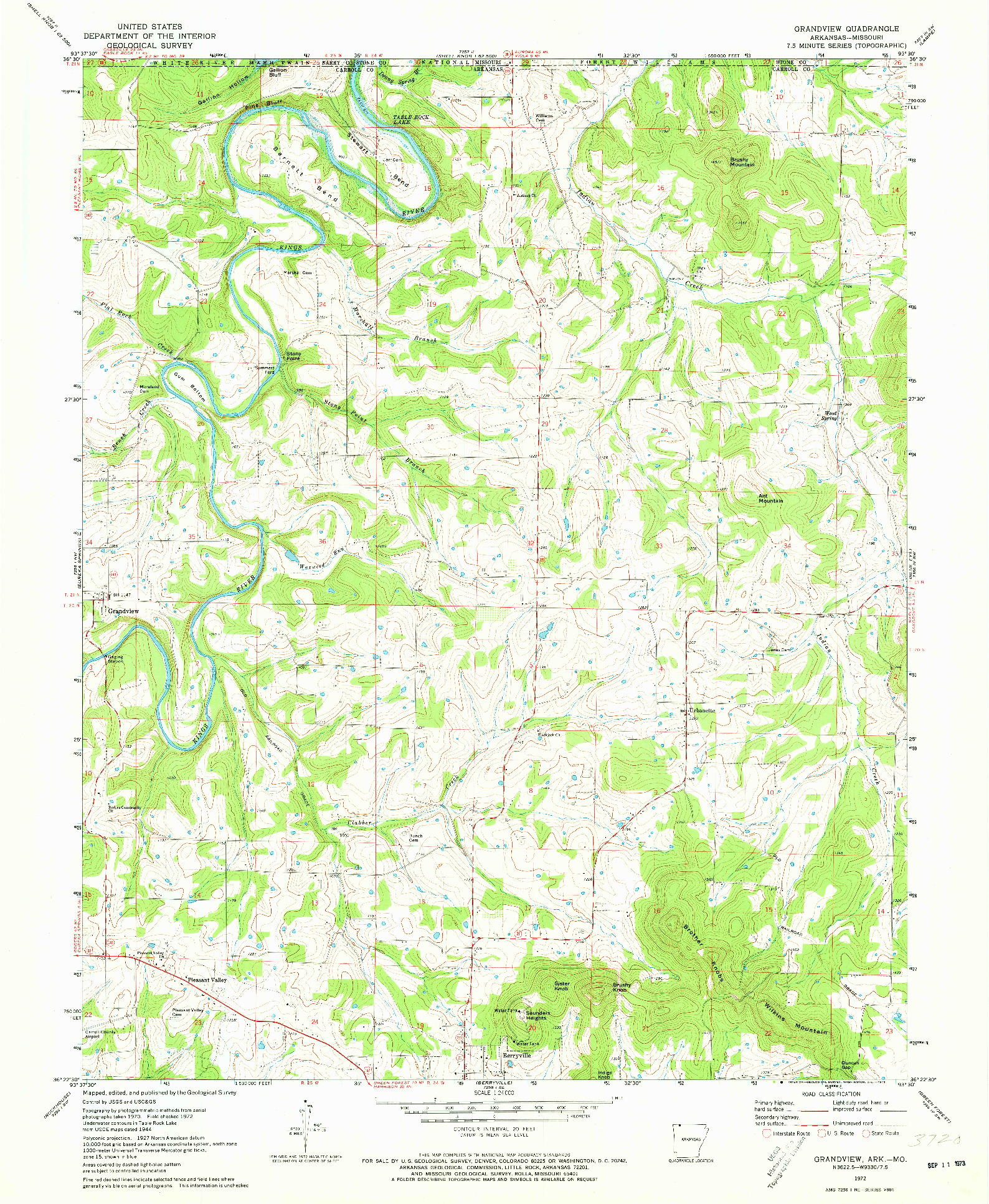 USGS 1:24000-SCALE QUADRANGLE FOR GRANDVIEW, AR 1972