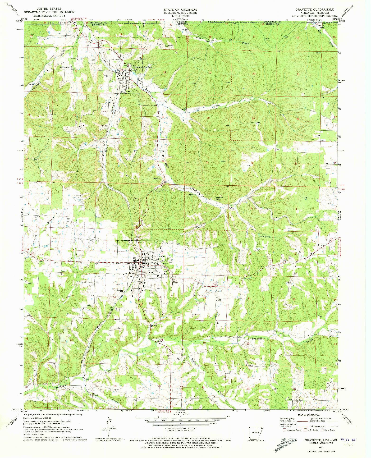 USGS 1:24000-SCALE QUADRANGLE FOR GRAVETTE, AR 1971