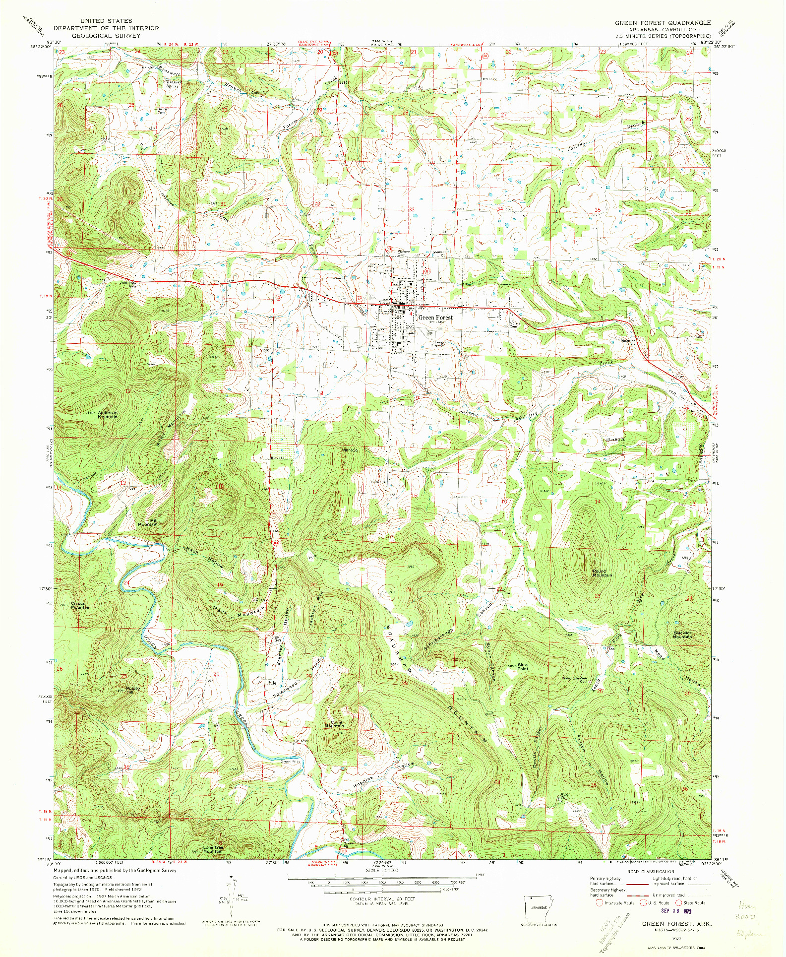 USGS 1:24000-SCALE QUADRANGLE FOR GREEN FOREST, AR 1972
