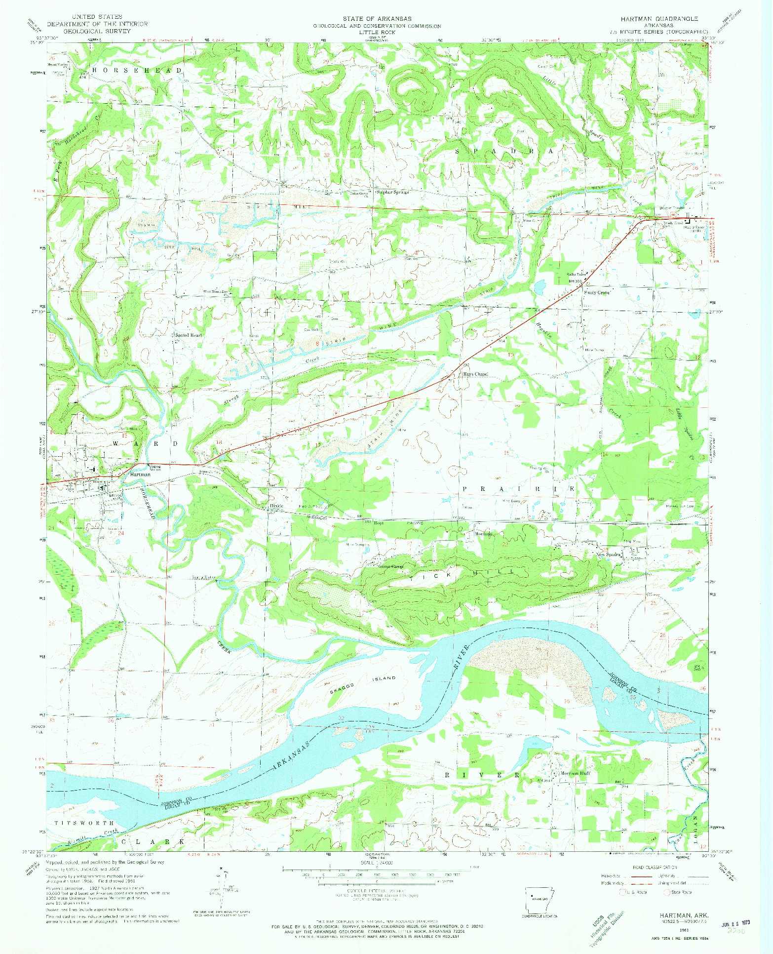 USGS 1:24000-SCALE QUADRANGLE FOR HARTMAN, AR 1961